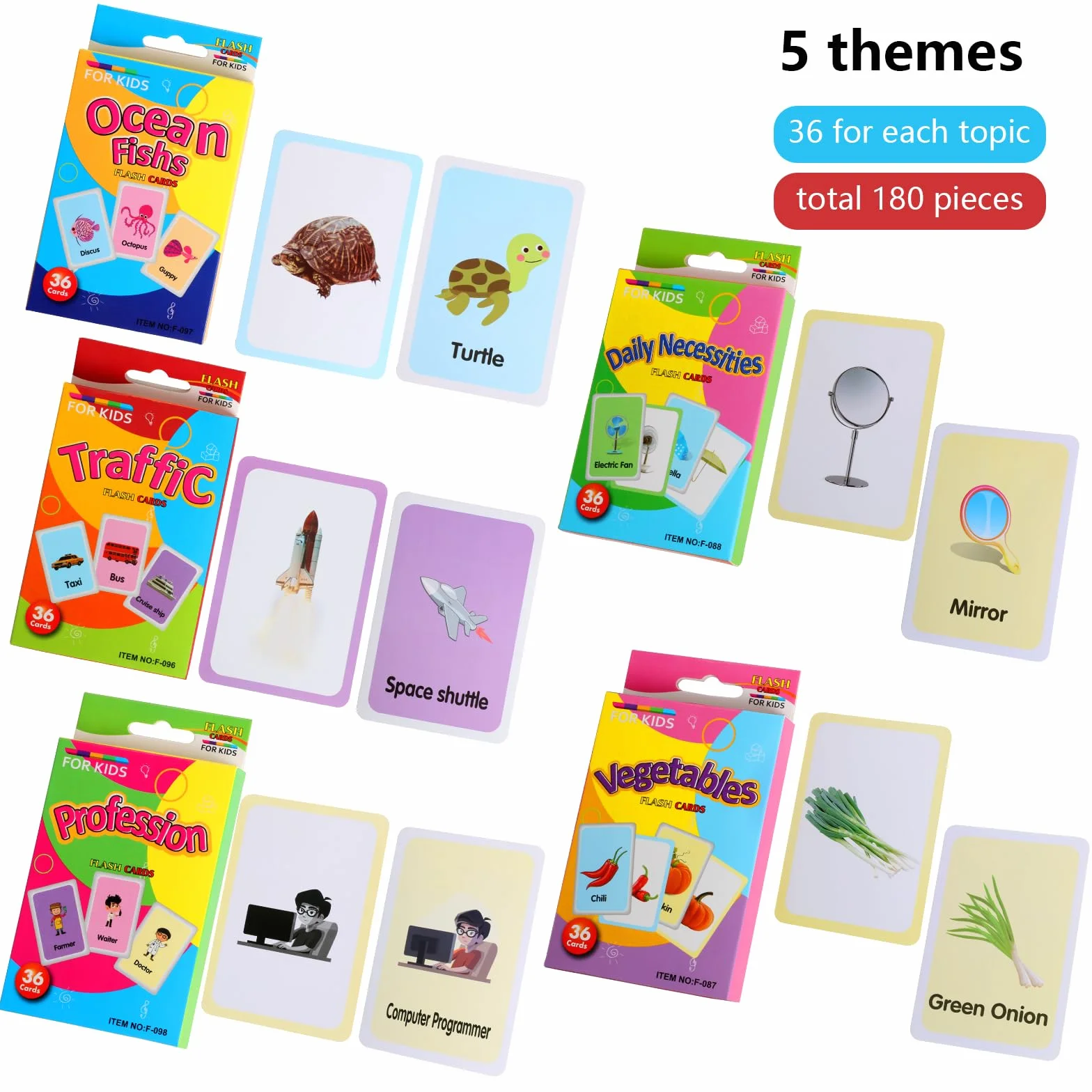 180 sztuk kart edukacyjnych dla dzieci – Daily Necessities, Traffic, Ocean Fishs, Professions, Vegetable, karty zwierząt Montessori gra edukacyjna, angielskie karty fotograficzne, słownictwo, karty