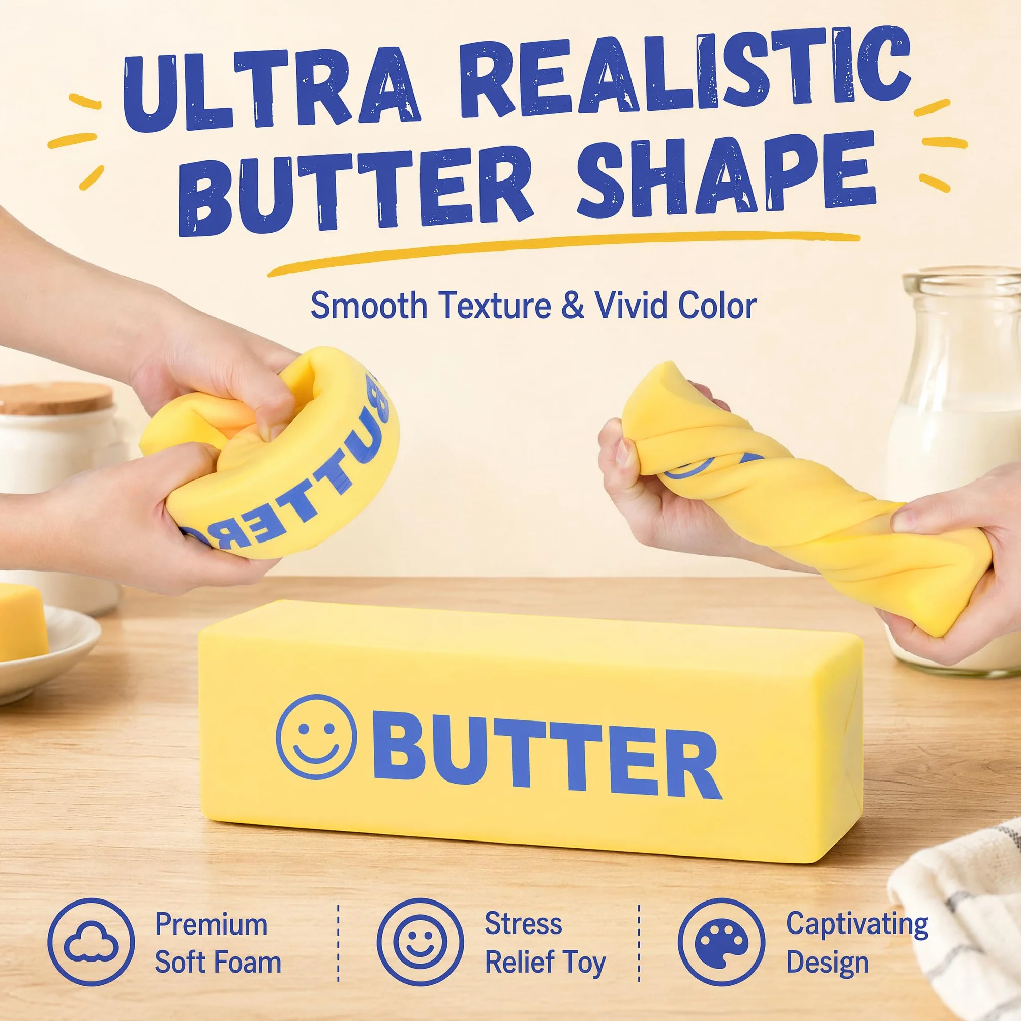 Giant Butter Squishy XXL - piłka antystresowa, zabawka sensoryczna, antystresowa dla dzieci i dorosłych, ADHD autyzm, pomysł na prezent (B)
