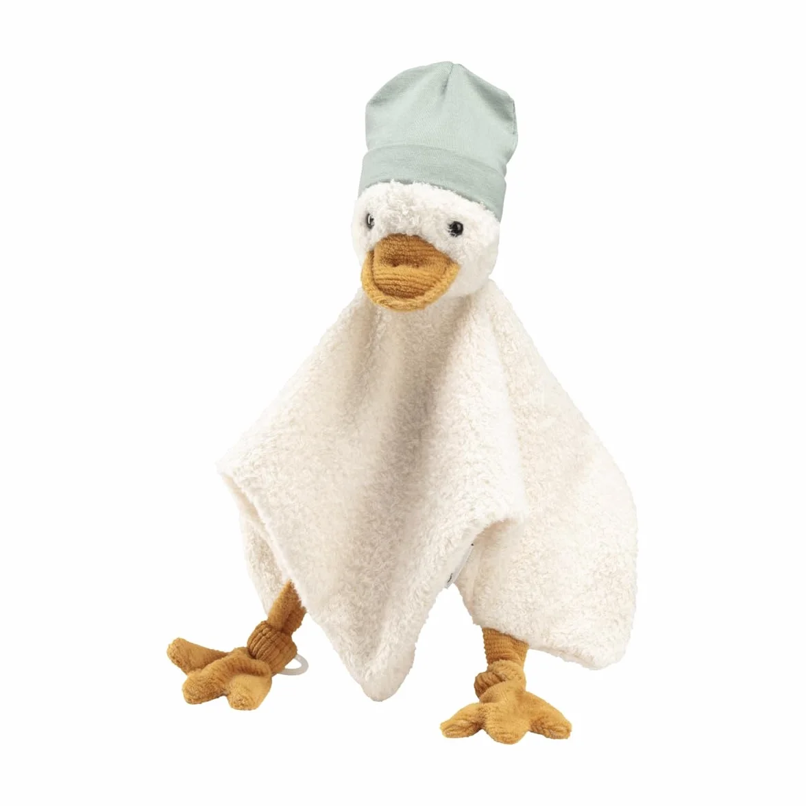 Chusta do przytulania, przytulanka, średnia kaczka Edda Lou, z czapką beanie i silikonowym pierścieniem do smoczka, pomoc w zasypianiu dla chłopców i dziewczynek