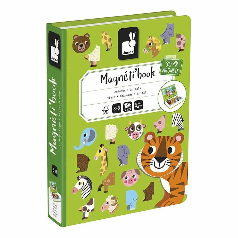 Janod - MagnetiBook Animals - Part Educational Magnetic Game Teaches Fine Motor Skills and Imagination - Suitable for Ages 3 and Up, J02723