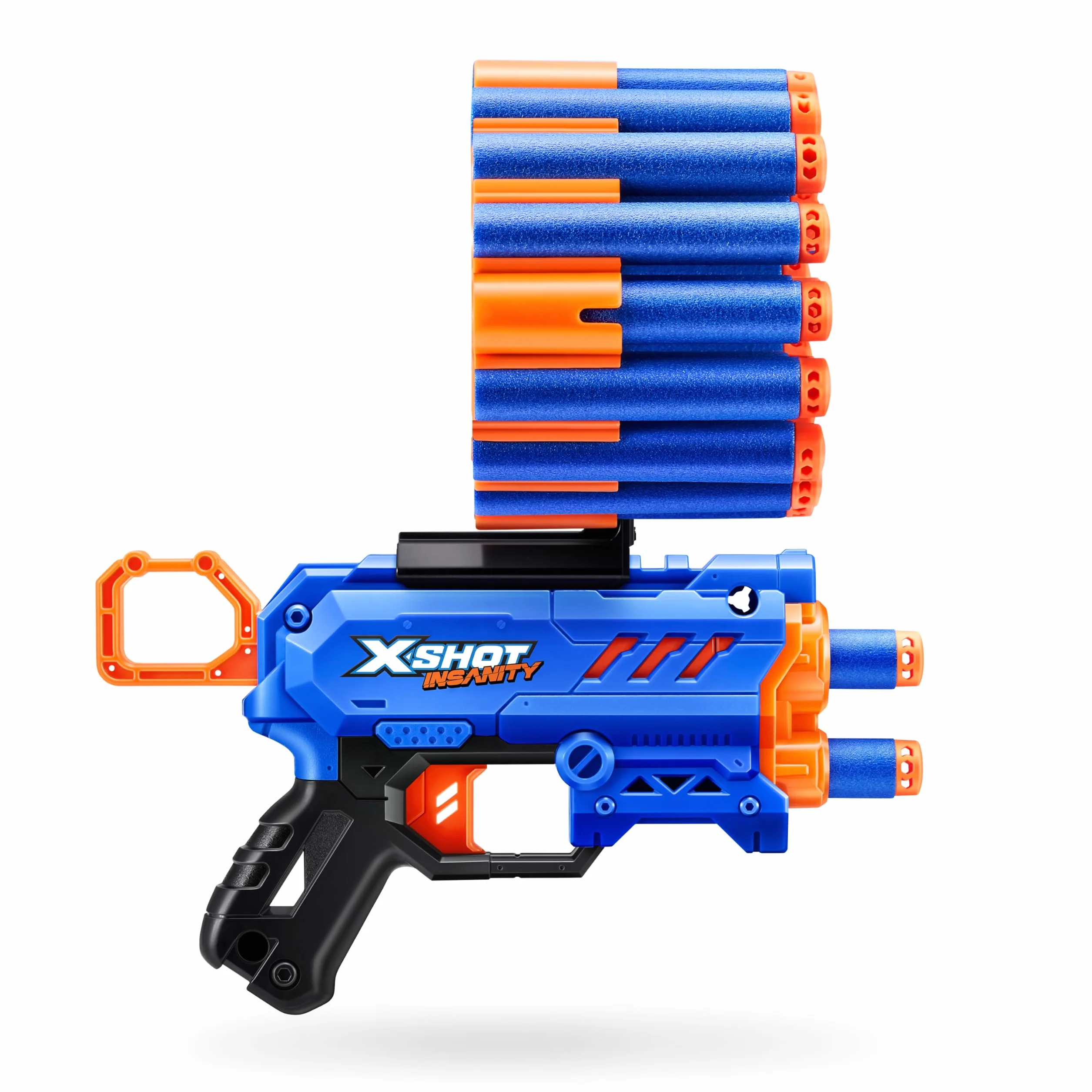 XSHOT Insanity Micro Blaster firmy ZURU z 48 piankowymi rzutkami i kieszonką na rzutki, zabawka outdoorowa dla dzieci, chłopców i dziewcząt w wieku od 8 lat