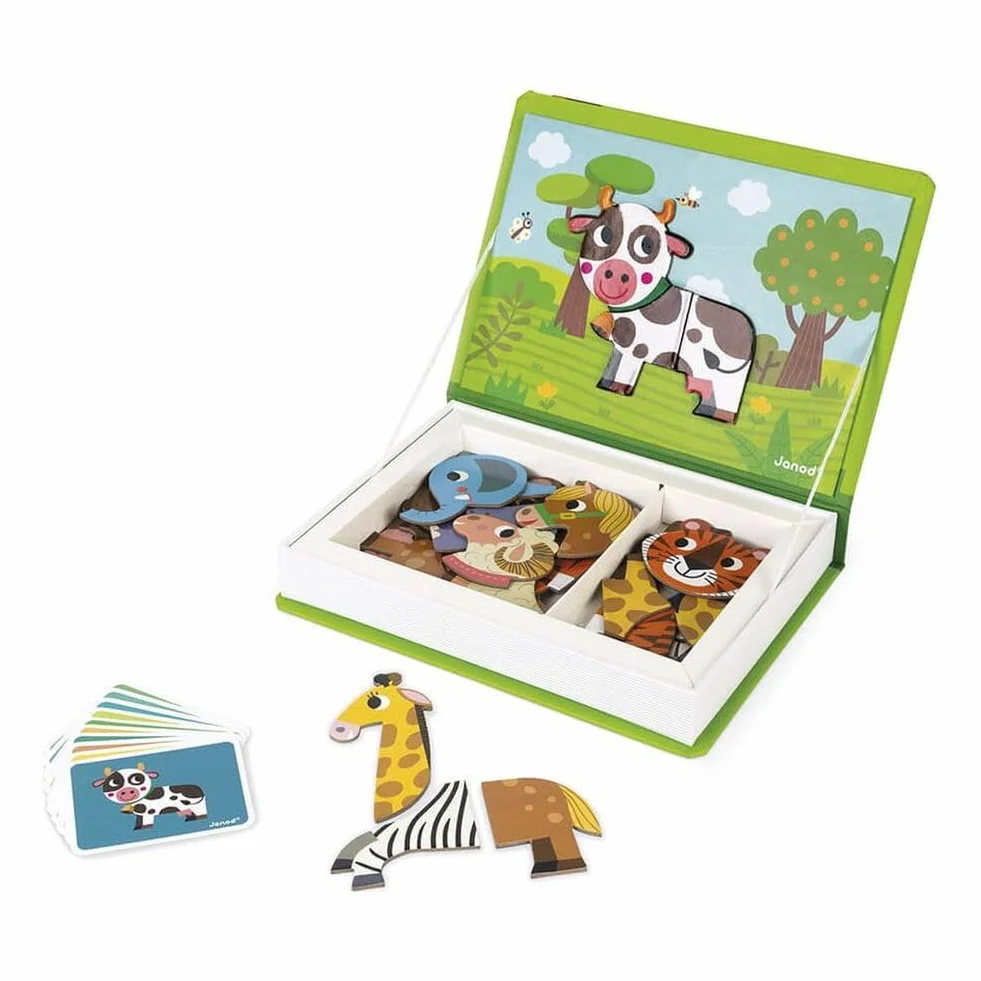 Janod - MagnetiBook Animals - Part Educational Magnetic Game Teaches Fine Motor Skills and Imagination - Suitable for Ages 3 and Up, J02723