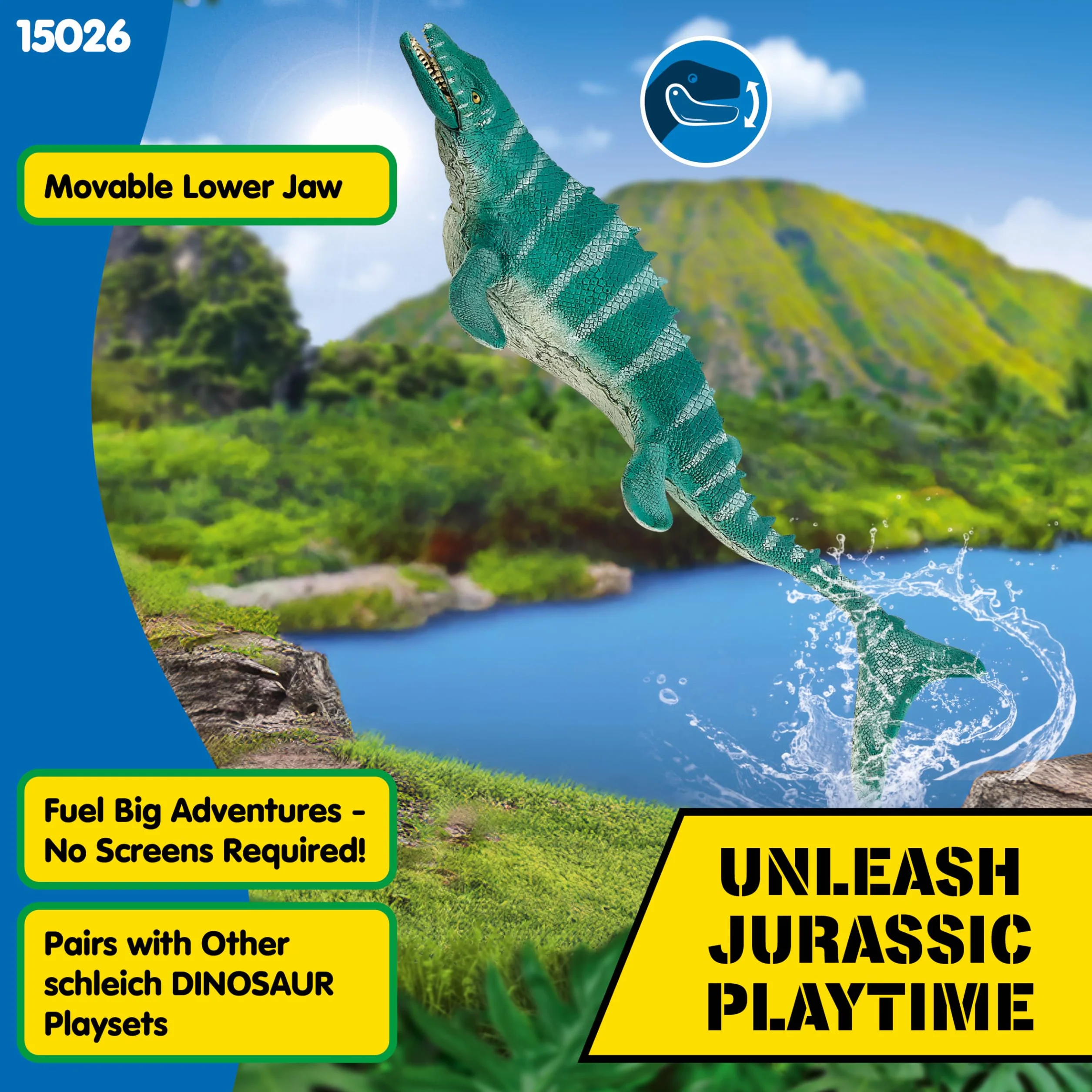 schleich DINOSAURS | Mozazaur 15026 | szczegółowa figurka dinozaura z ruchomą szczęką | wysokiej jakości figurka kolekcjonerska | prezent dla dziewczynek i chłopców | zabawka od 3 lat | 32 x 12 x 7 cm