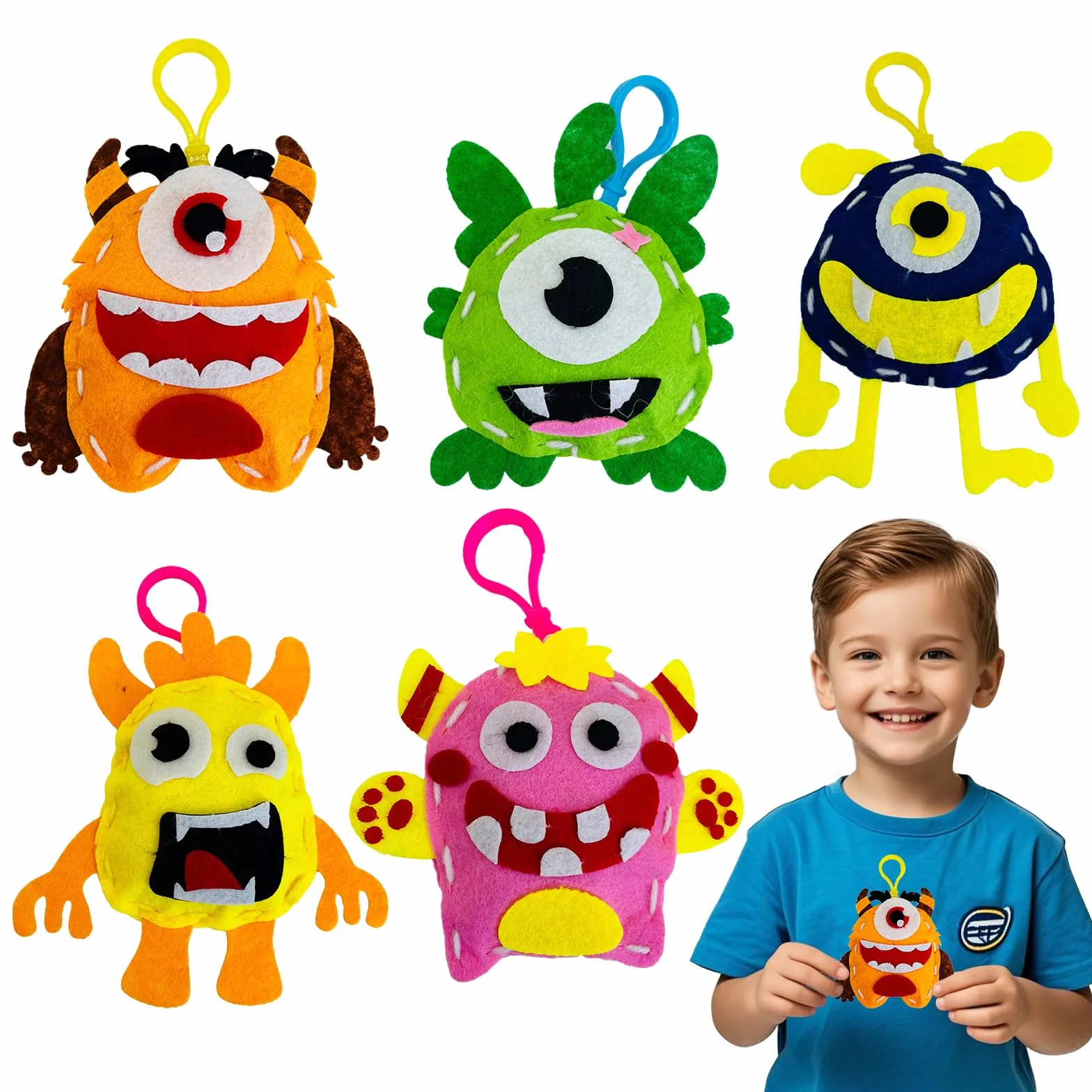 Cosysparks Zestaw do szycia dla dzieci, 5 sztuk DIY filcowe zestawy do szycia kreatywne kreatywne DIY edukacyjne śmieszne DIY zestaw do szycia rękodzieło prezent z narzędziami do szycia dla chłopców
