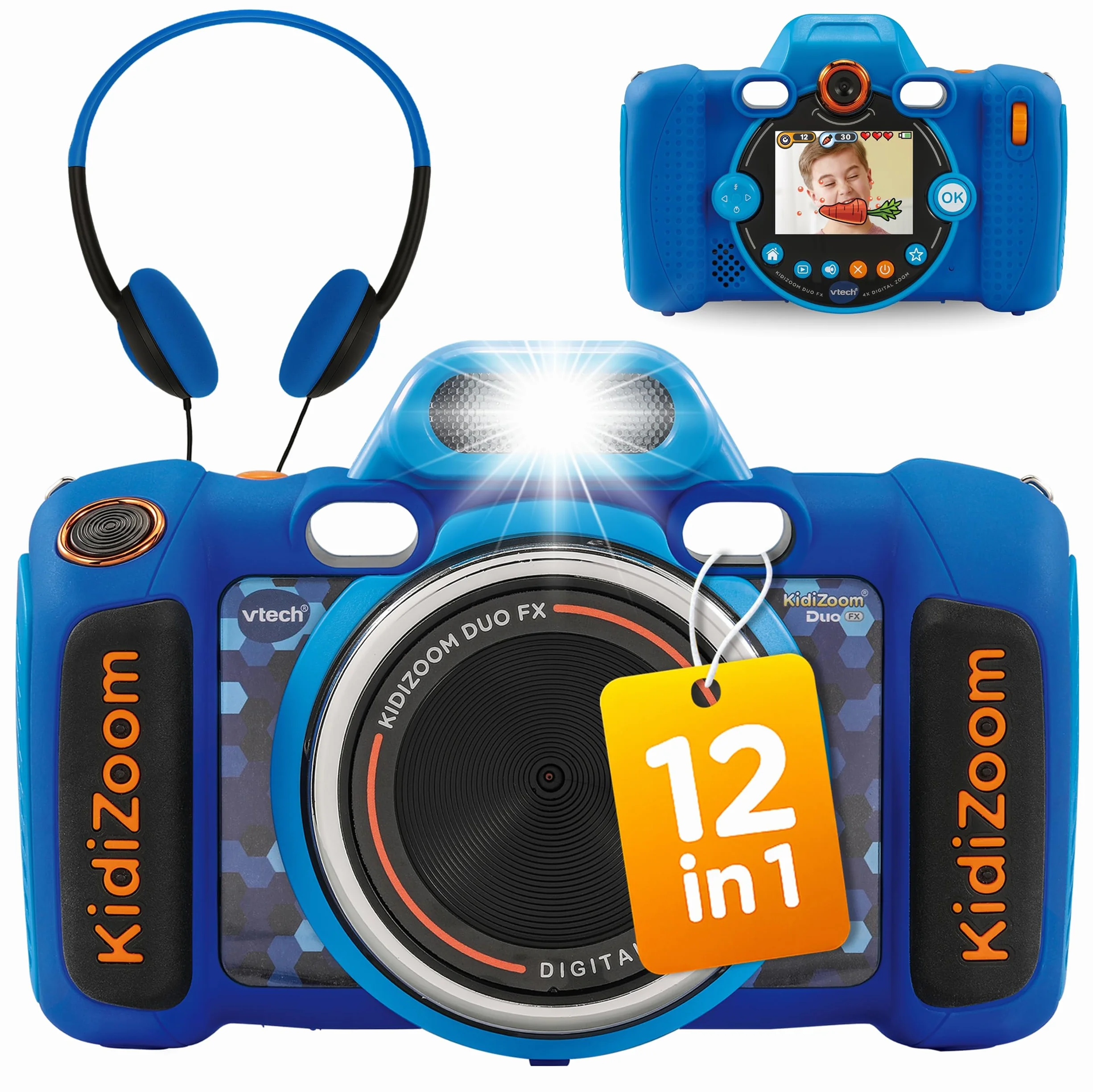 VTech KidiZoom Duo FX w kolorze niebieskim – wytrzymały aparat cyfrowy z kreatywnymi aplikacjami i funkcjami gry – dla dzieci w wieku 4-10 lat
