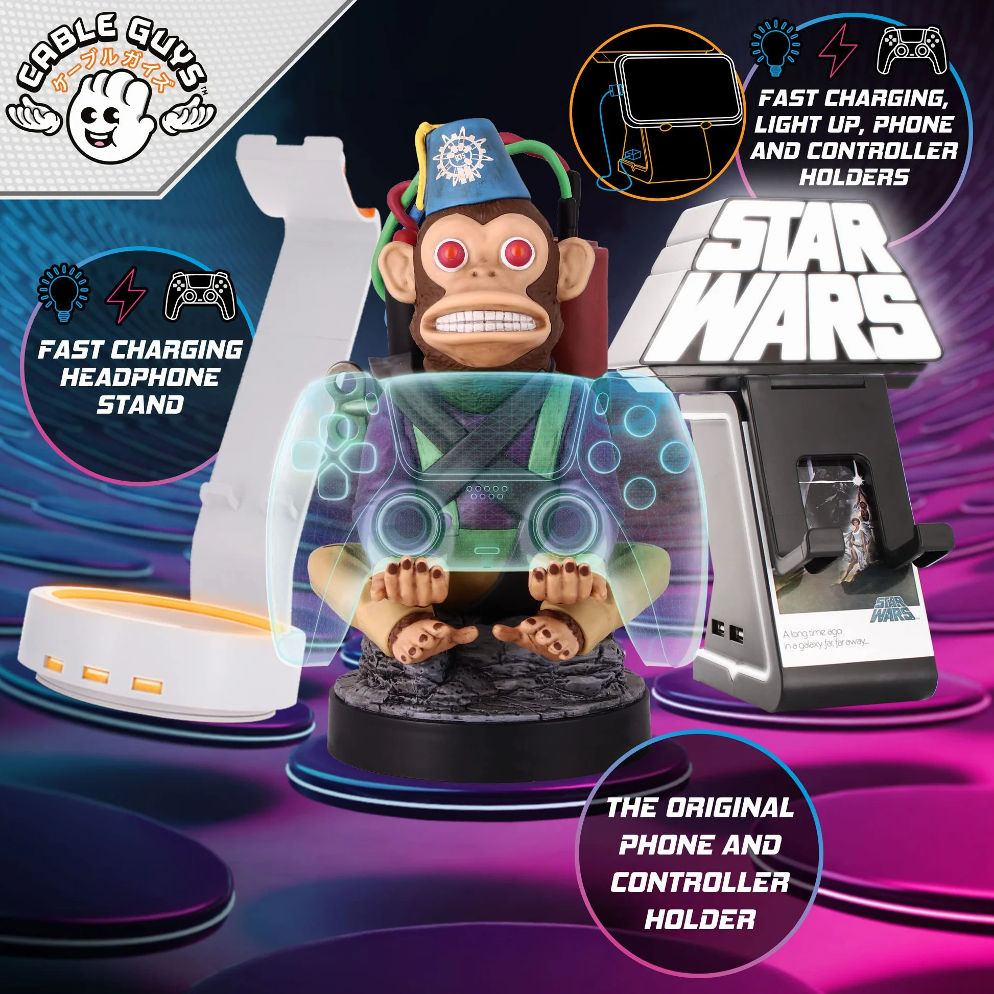 Cable Guys - Star Wars Boba Fett Gaming Accessories Holder & Phone Holder for Most Controller (Xbox Series X, PlayStation PS5, Nintendo Switch) & Phone (iPhone, Google Pixel, Samsung)