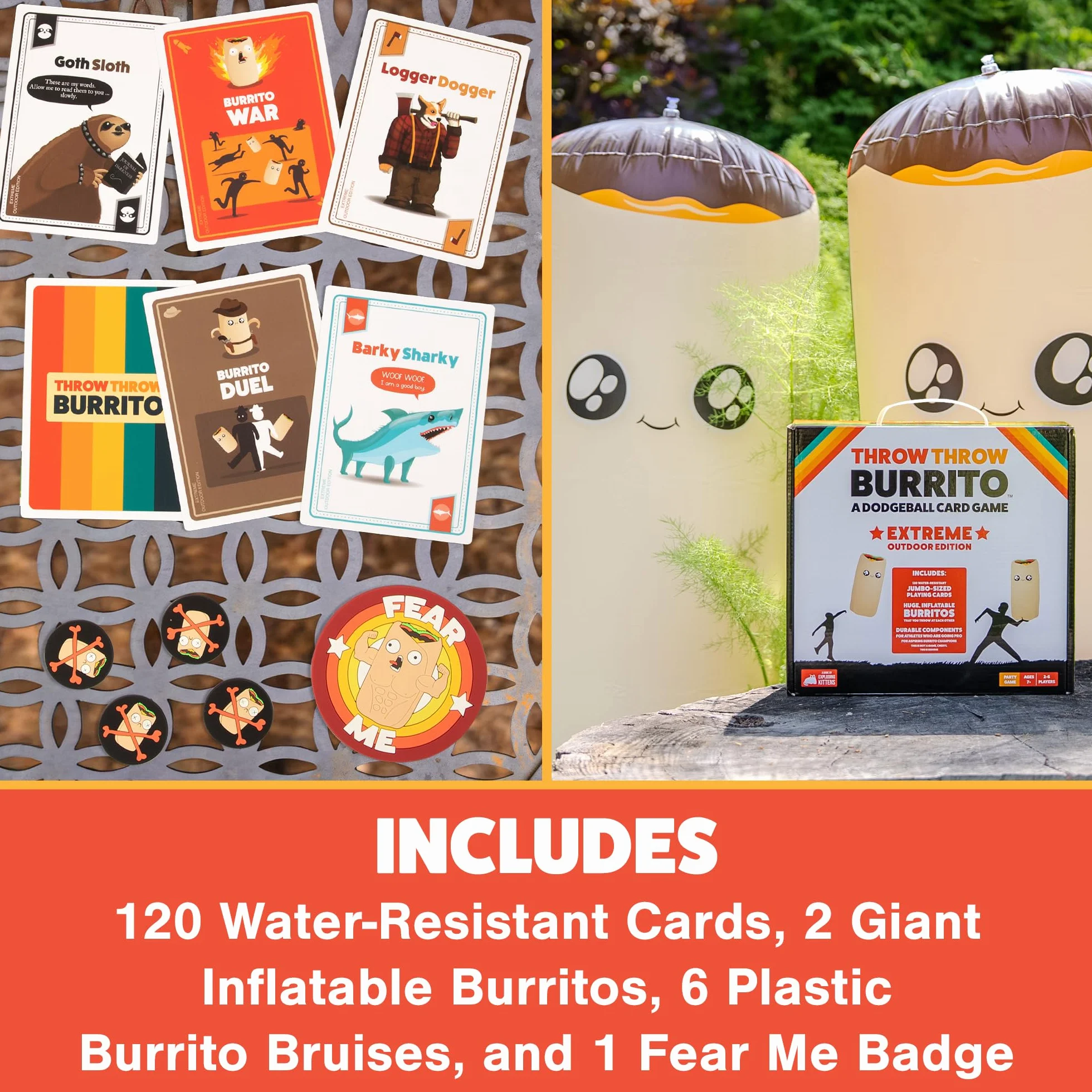 Exploding Kittens - Throw Throw Burrito Extreme Outdoor Edition - Card Games for Adults Teens & Kids - Fun Family Games - A Dodgeball Card Game