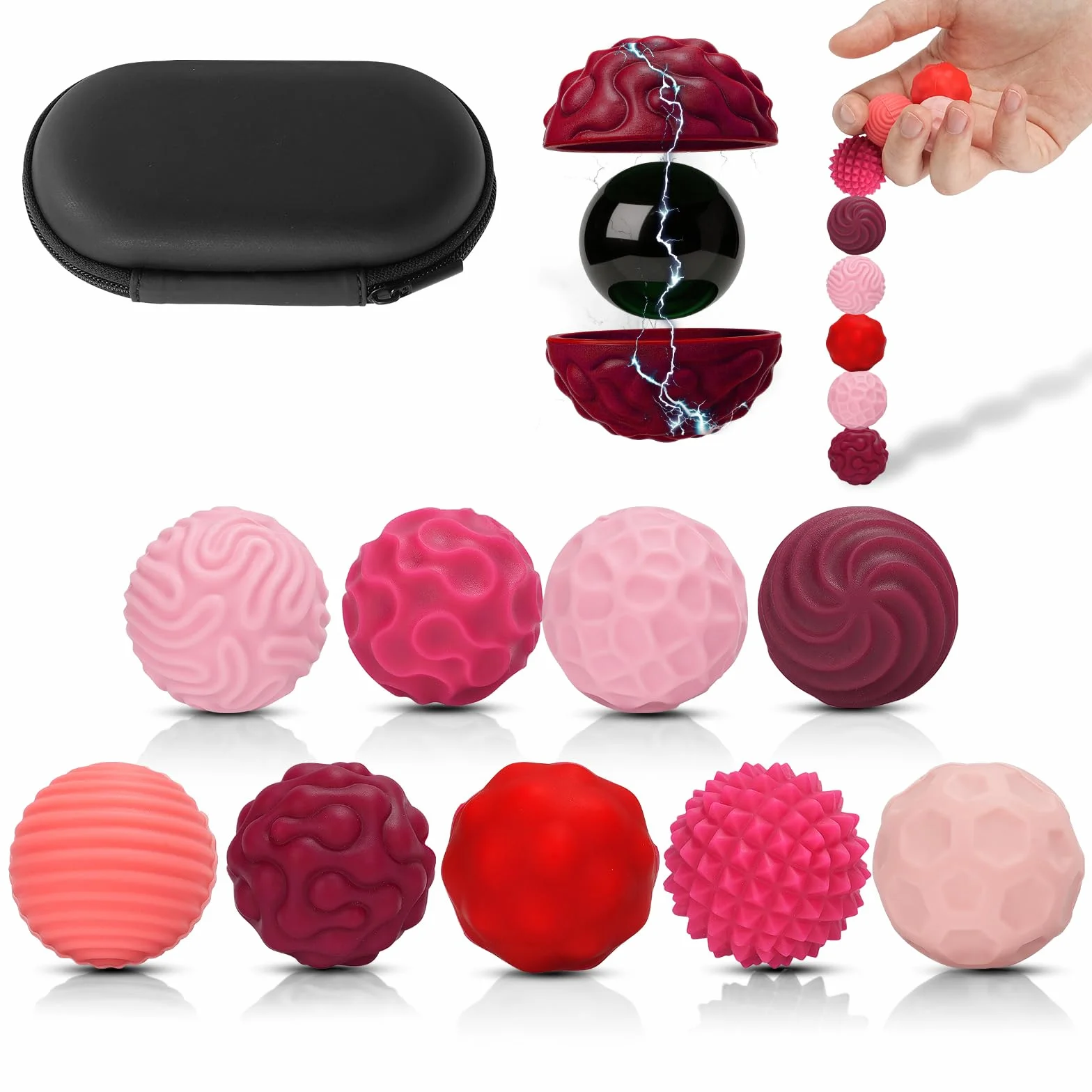 Ainiv Magnetyczne zabawki fidget Toys, 9 sztuk, silikonowe kulki antystresowe, zabawki magnetyczne dla autyzmu, tekstura, zabawka sensoryczna dla dorosłych i młodzieży (różowo-czerwone)