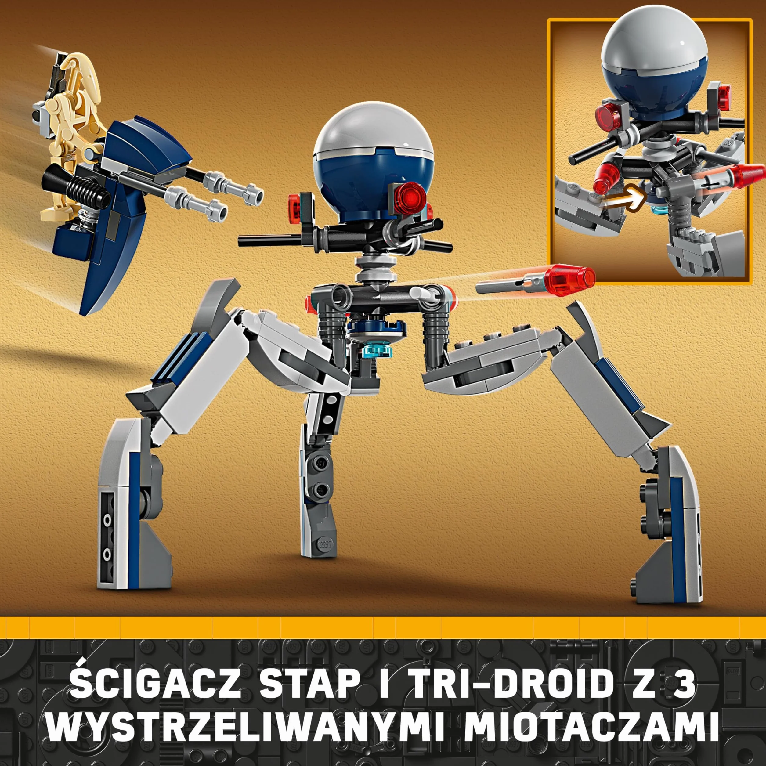 LEGO Star Wars Zestaw bitewny z żołnierzem armii klonów i droidem bojowym, Ścigacz i Tri-droid, Zabawka dla Dziecka i Fanów Gwiezdnych Wojen: Wojna Klonów, Prezent dla 7-latka, 75372