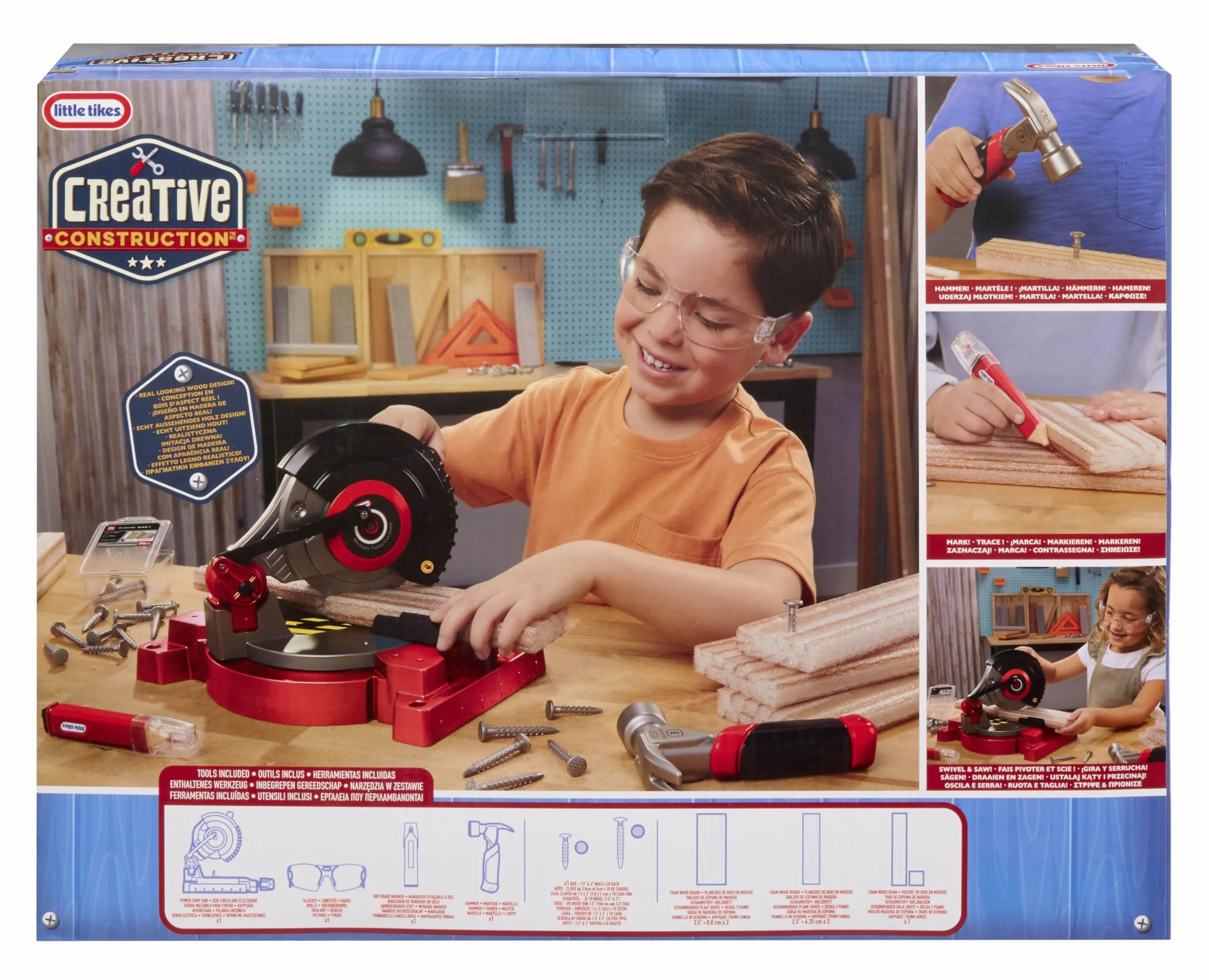 Little Tikes Creatieve Construction Power Cuts Set - Zestaw Zawiera 6 Akcesoriów do Zabawy w Majsterkowanie i Odgrywanie Ról. Dla Chłopców i Dziewczynek od 3. Roku Życia