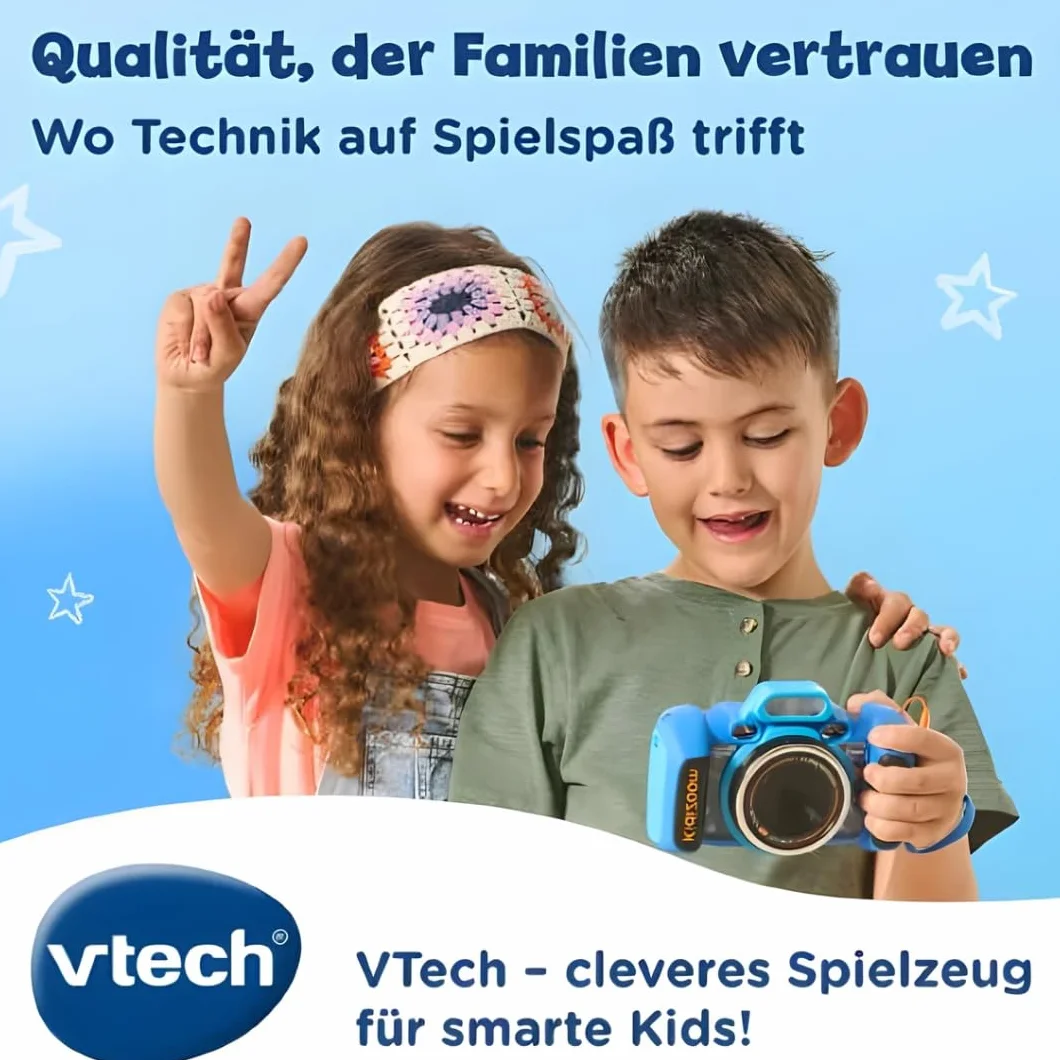 VTech KidiZoom Duo FX w kolorze niebieskim – wytrzymały aparat cyfrowy z kreatywnymi aplikacjami i funkcjami gry – dla dzieci w wieku 4-10 lat