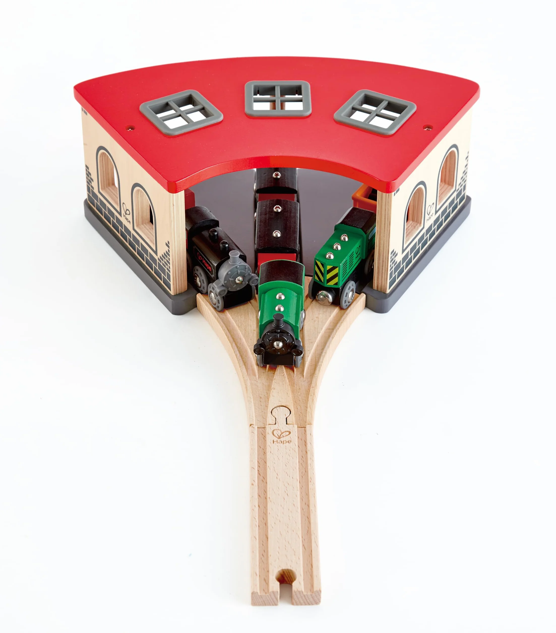 Hape E3704 duża szopa silnikowa - drewniane akcesoria do torów kolejowych