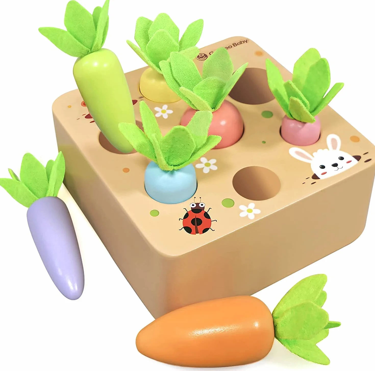 Drewniana zabawka od 1 roku życia | zabawka motoryczna dla dzieci w wieku 12-18 miesięcy dla chłopców i dziewczynek | Montessori gra sortowania, drewniane puzzle, marchewki, zabawka edukacyjna