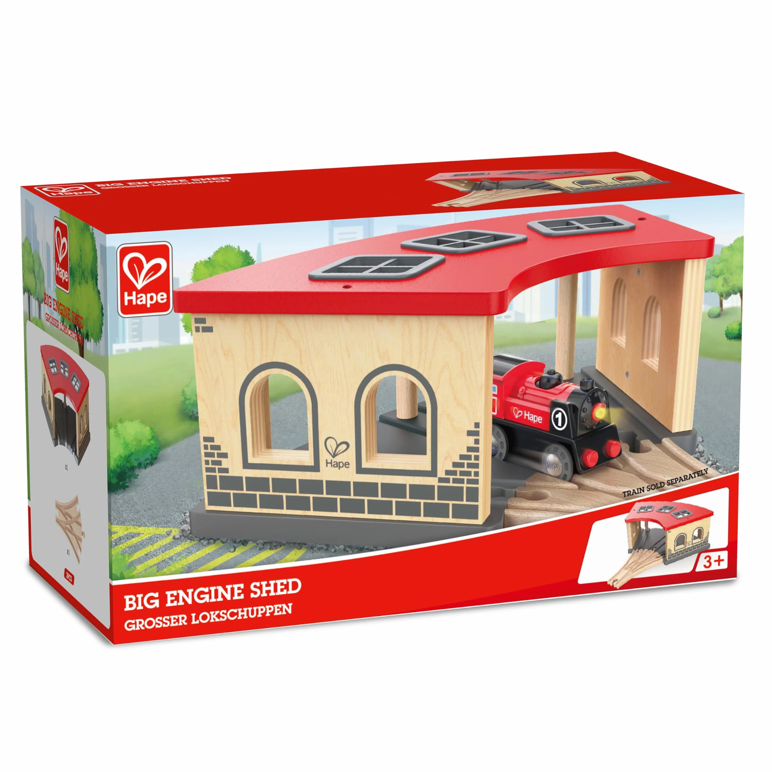 Hape E3704 duża szopa silnikowa - drewniane akcesoria do torów kolejowych