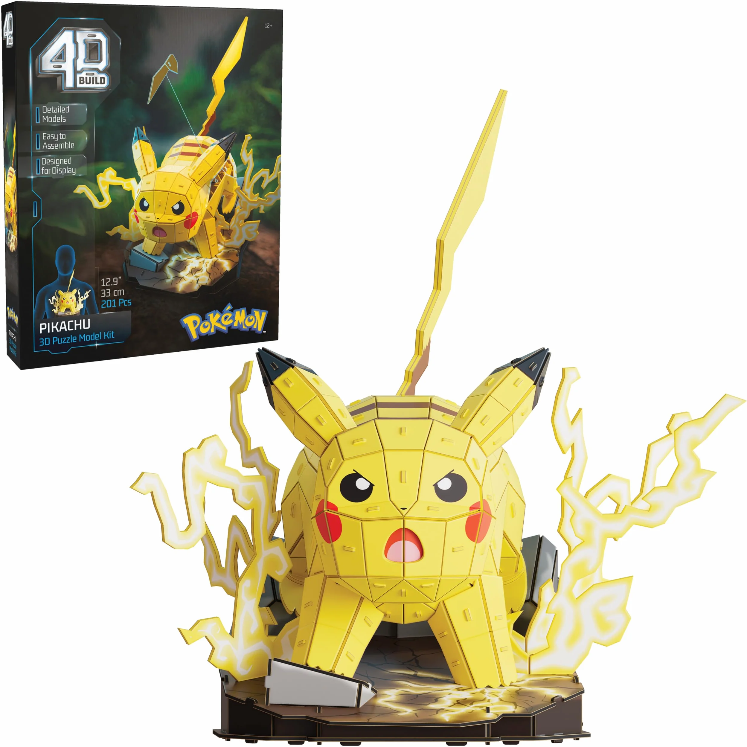 4D Build, Pokémon Pikachu 3D Zestaw do składania, Pokémony do kolekcjonowania, Puzzle 3D dla dorosłych i nastolatków, 201 elementów, dla osób w wieku od 12 lat