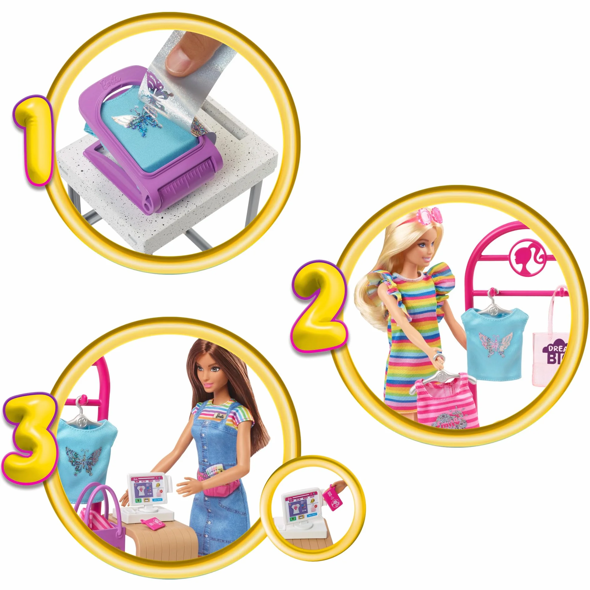 Barbie Projektantka mody Zestaw z lalką, stojakiem, przyrządem do tworzenia wzorów i akcesoriami, HKT78