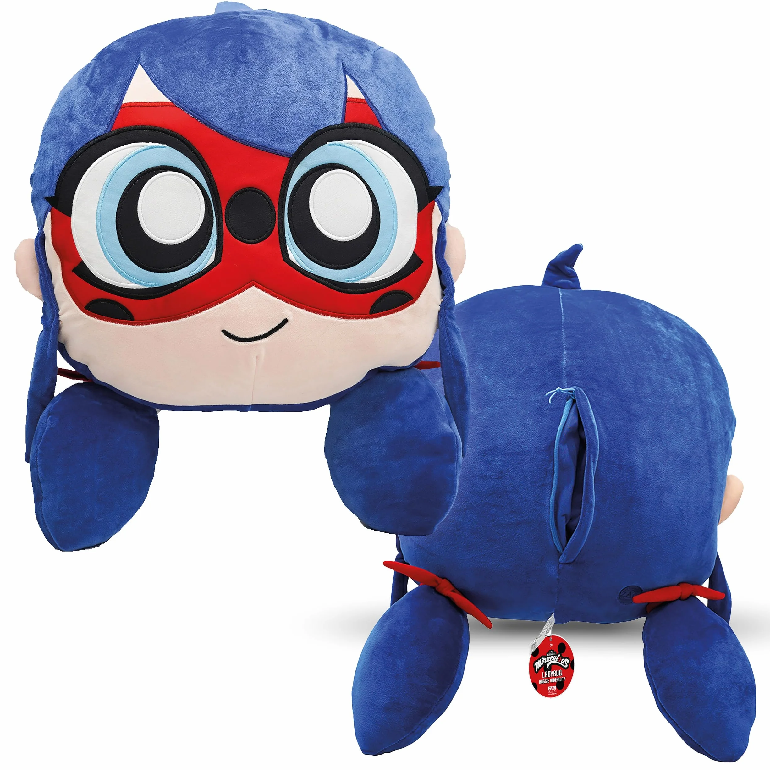 Miraculous Biedronka Huggie Hideaway Biedronka 40 cm czarna pluszowa poduszka super słodka zabawka dla dzieci z dużą tajną kieszenią na zamek błyskawiczny z tyłu (Wyncor)