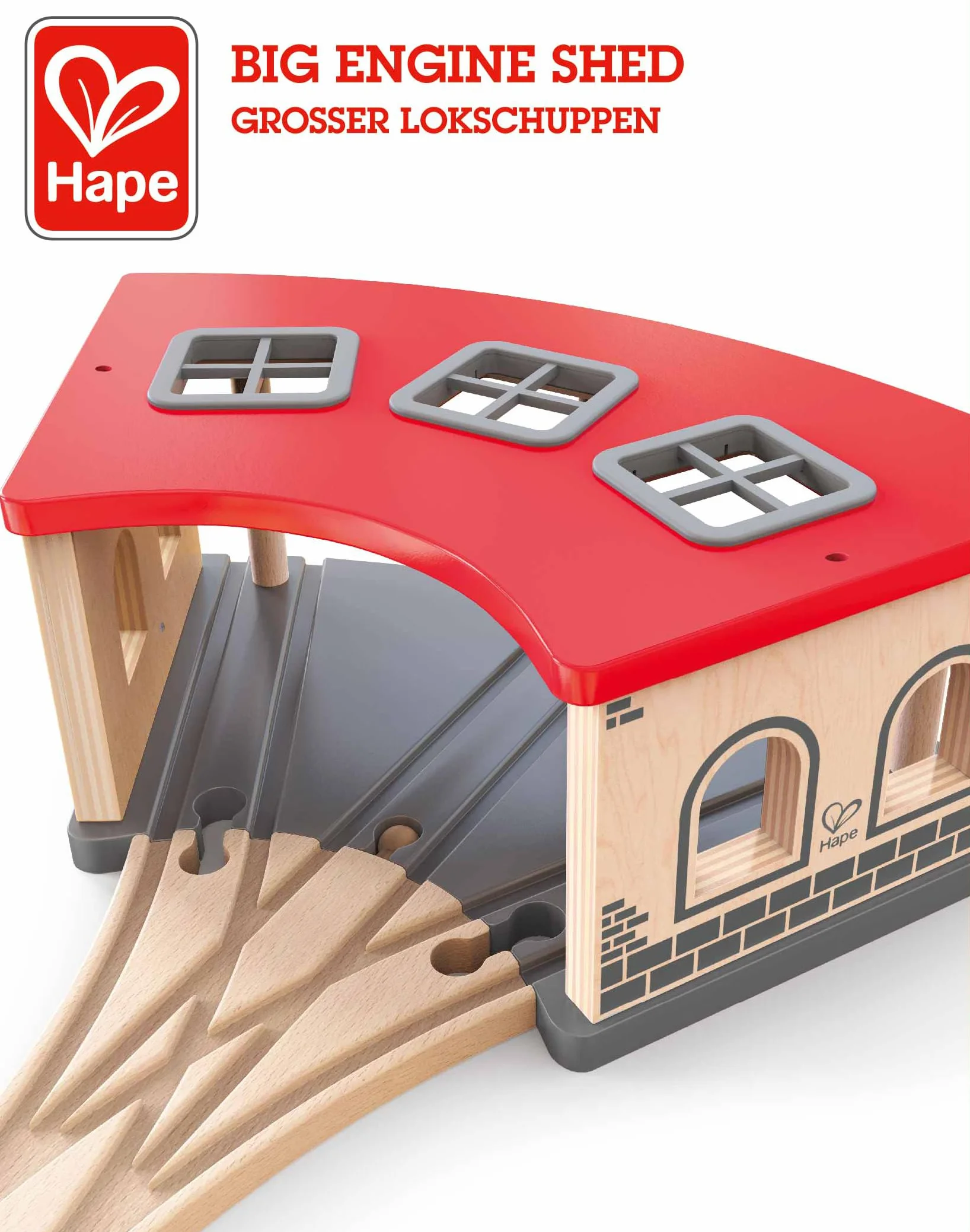 Hape E3704 duża szopa silnikowa - drewniane akcesoria do torów kolejowych