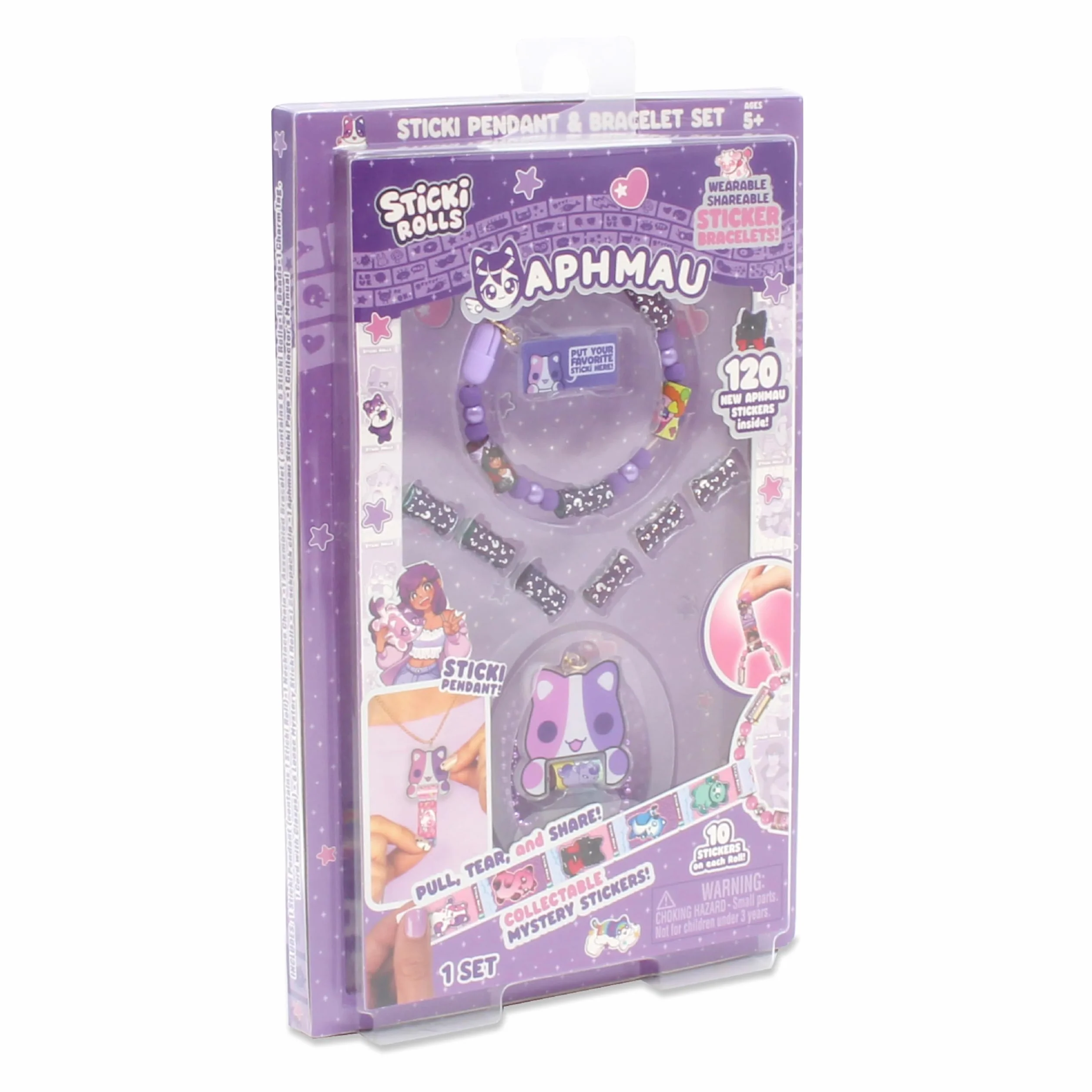 Sticki Rolls Zestaw wisiorków i bransoletek Aphmau, edycja limitowana, zawiera 120 naklejek, holograficzny wisiorek i bransoletkę Aphmau, kolekcjonerska zabawa kawaii!