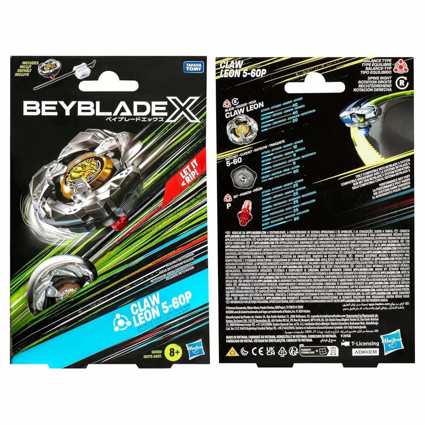 Beyblade X, zestaw startowy Claw Leon 5-60P z górą i wyrzutnią