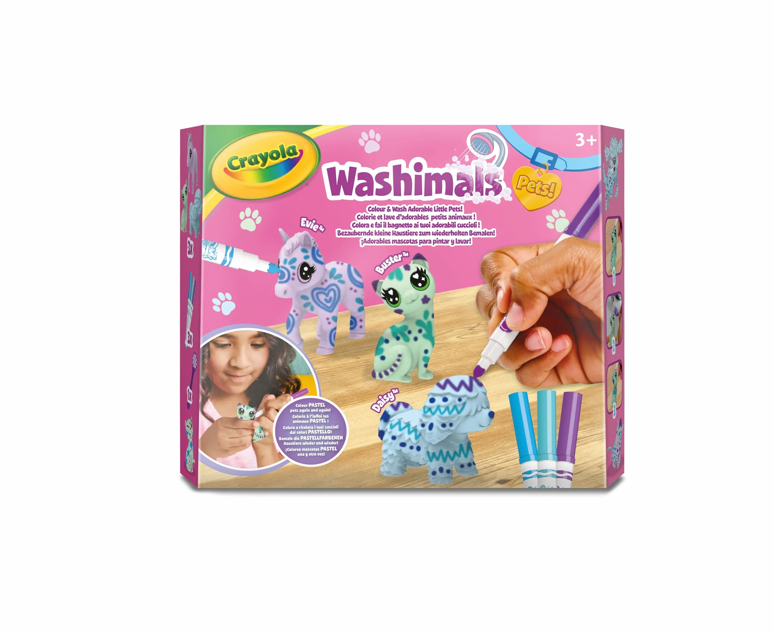 CRAYOLA Washimals Pastel Pets zestaw do napełniania z 3 szczeniakami, 3 zmywalne markery i szczoteczka, zabawka i prezent dla dzieci, od 3 lat, 74-7511