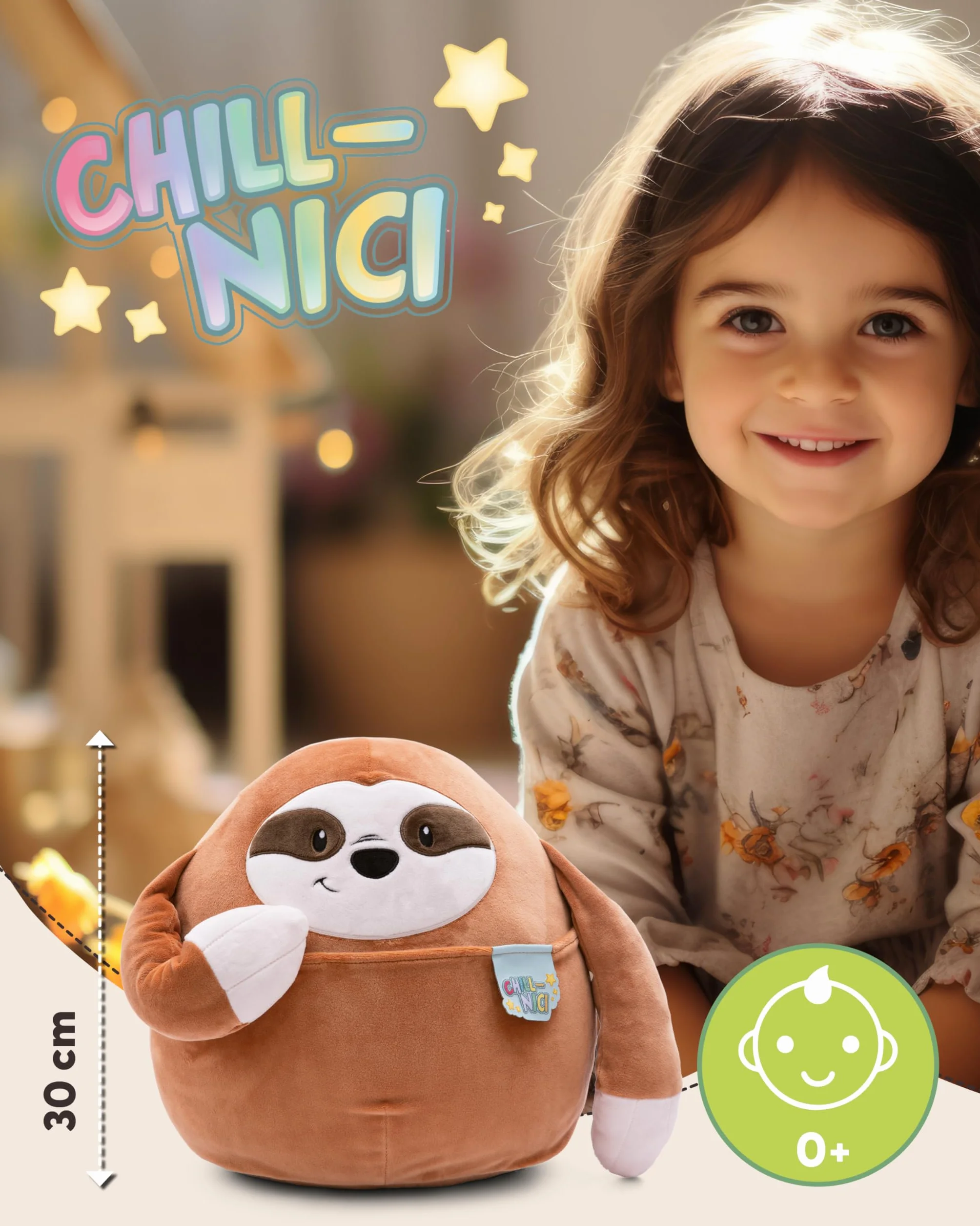 NICI Pluszowa zabawka Chill-NICI Leniwiec 30 cm - Pluszowy leniwiec z małymi rączkami dla dziewczynek, chłopców i niemowląt, Milutkia i super mięciutka zabawka - 49891