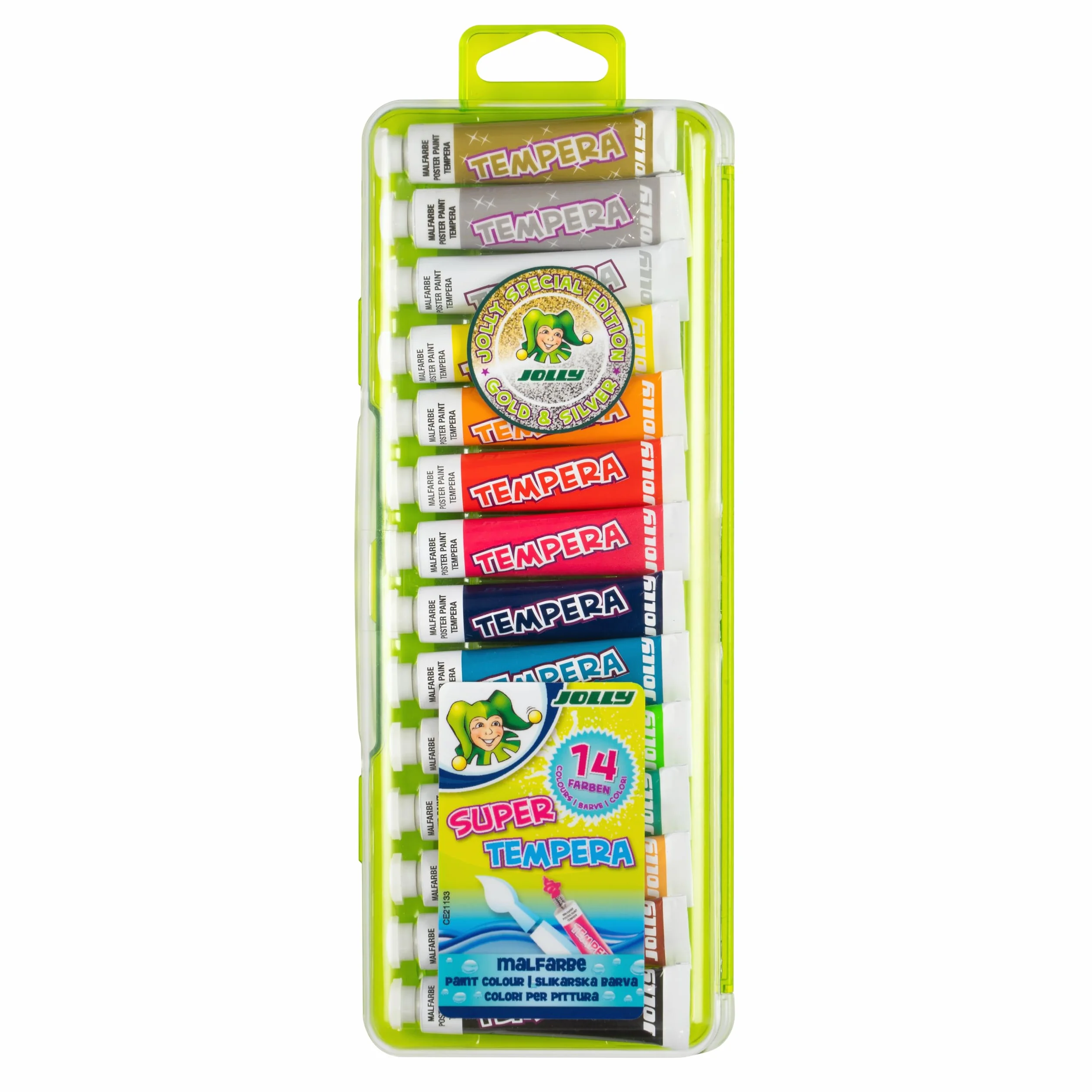 JOLLY Tempera farba | zestaw farb gwaszowych dla dzieci | farba szkolna | 14 tubek po 7,5 ml, 9341-0003, kolorowa, 105 ml