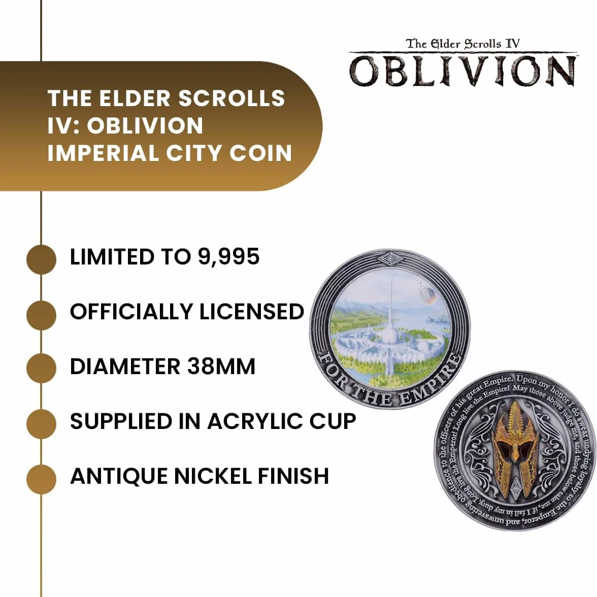 FaNaTtik The Elder Scrolls IV: Oblivion Imperial City Coin - oficjalnie licencjonowana limitowana edycja kolekcjonerska - indywidualnie numerowana - średnica 38 mm