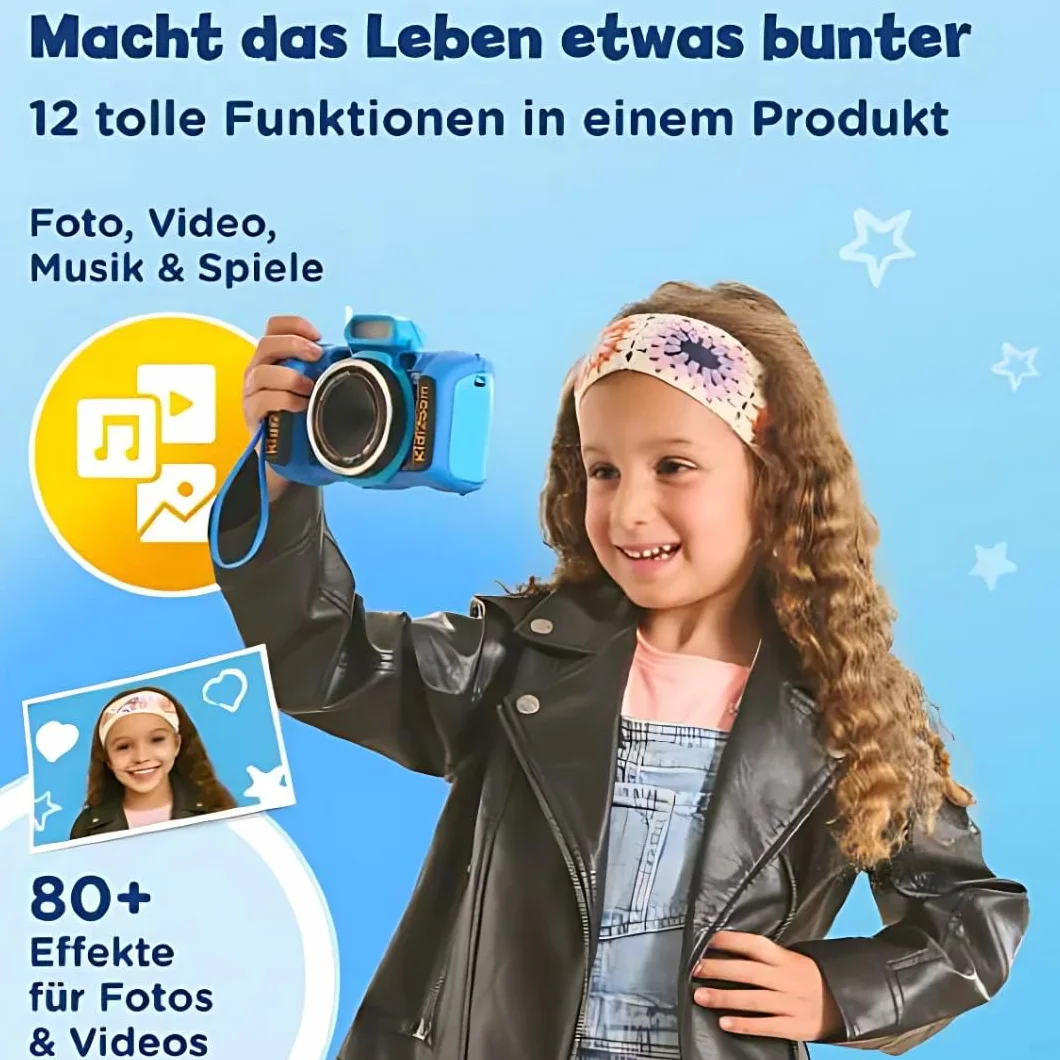 VTech KidiZoom Duo FX w kolorze niebieskim – wytrzymały aparat cyfrowy z kreatywnymi aplikacjami i funkcjami gry – dla dzieci w wieku 4-10 lat