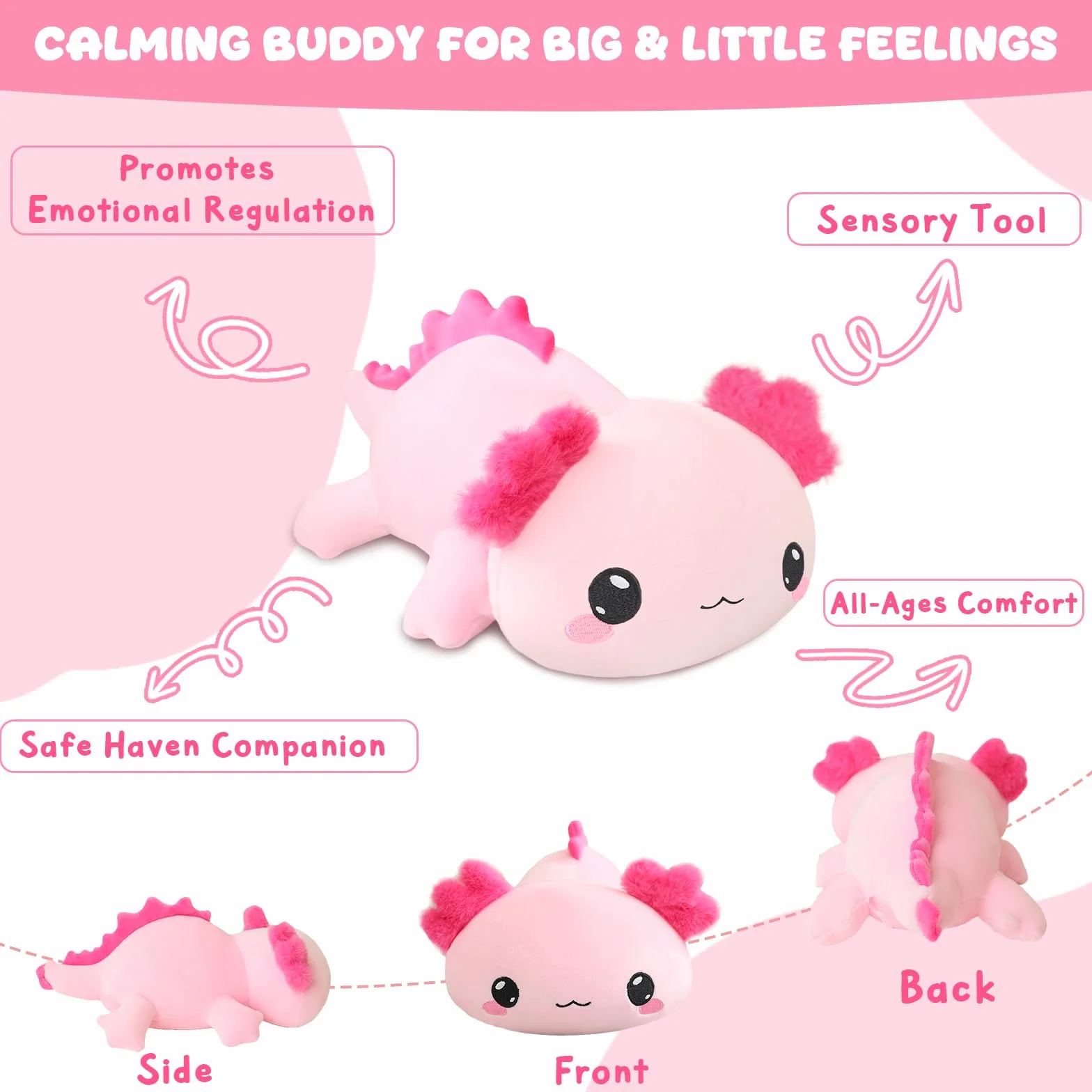 Xfrog Pluszowa zabawka Axolotl, duża pluszowa zabawka przeciw lękom, różowa zabawka materiałowa Axolotl, słodka poduszka do przytulania dla chłopców, dziewcząt, przyjaciółek, 25 cm
