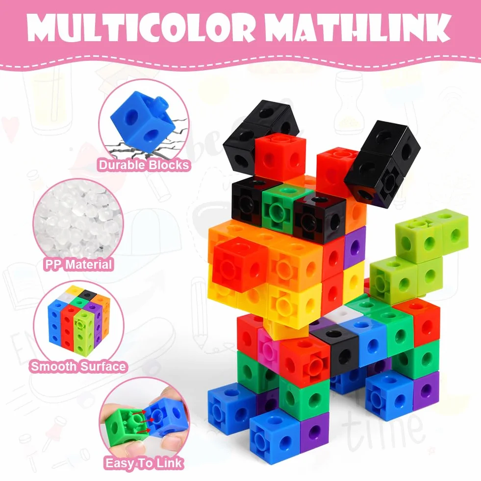HOTUT Klocki Matematyczne 100 sztuk 2 cm Kostki do Liczenia 10 Kolorów z Torbą Edukacyjne Zabawki Sensoryczne