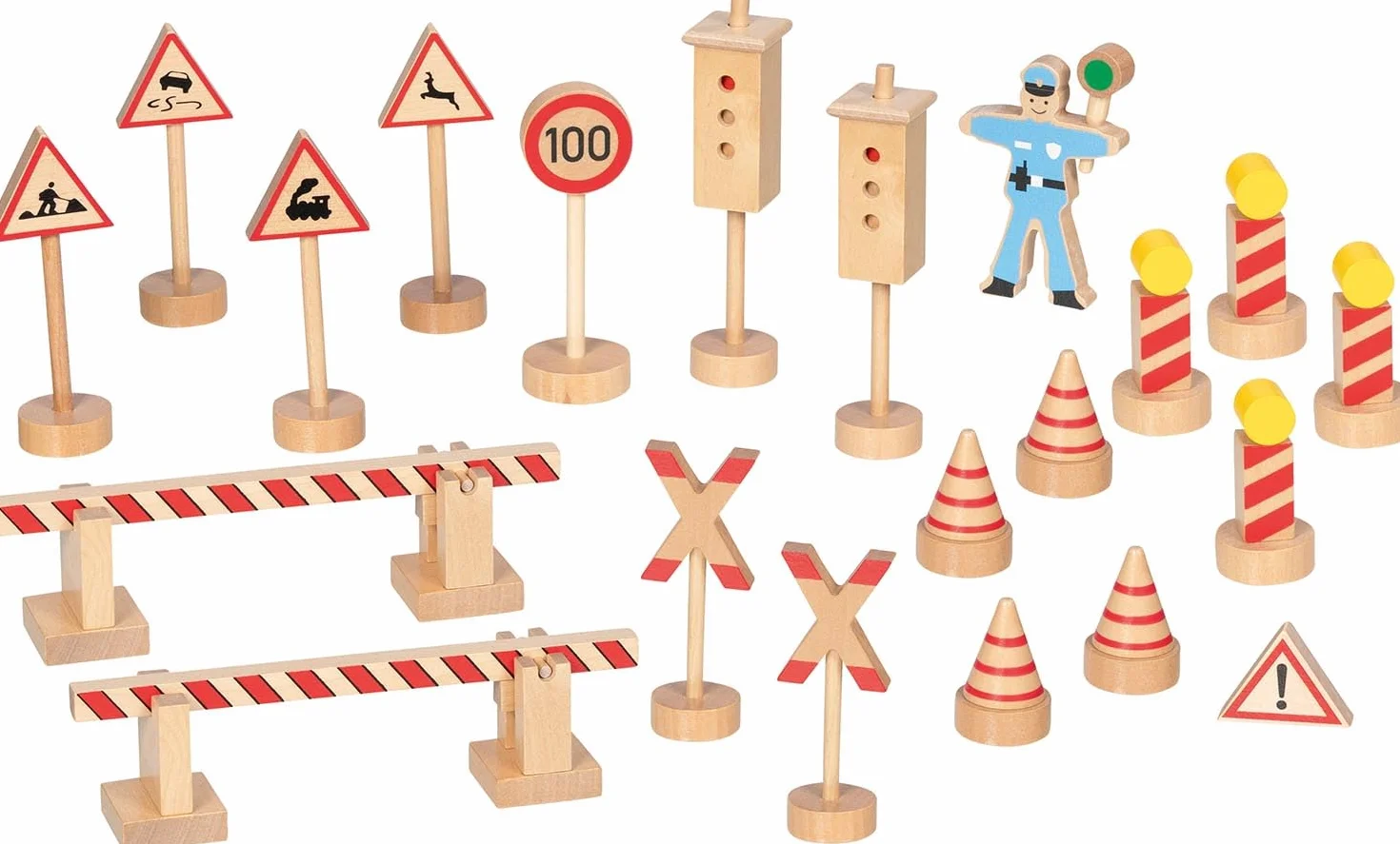 Verkehrszeichenset Polizist Ole: H= 4,5 - 12,5 Holz, 21 Teile, per Set