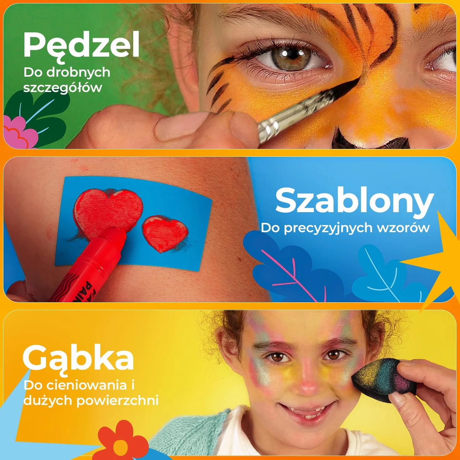Zestaw kredek do makijażu Colozoo 20 kolorów dla dzieci | Makijaż twarzy z pędzlami i szablonami | Malowanie twarzy, brzuszka, kredki na karnawał, malowanie twarzy