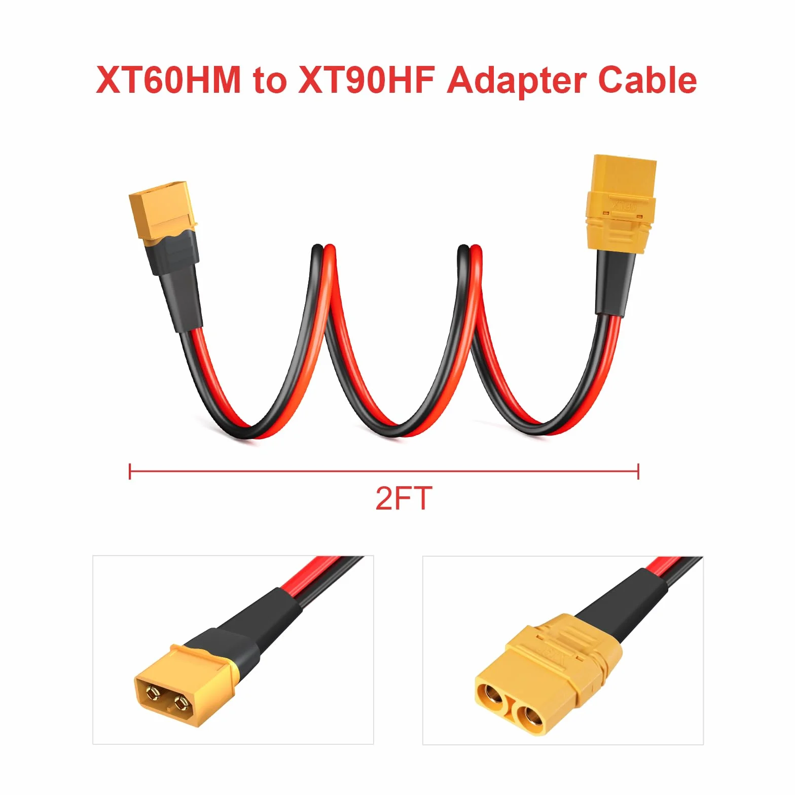 ELFCULB XT60 do XT90 kabel adaptera 10AWG XT60 męski na XT90 żeński kabel złącza do akumulatora RC Lipo dron (2FT)