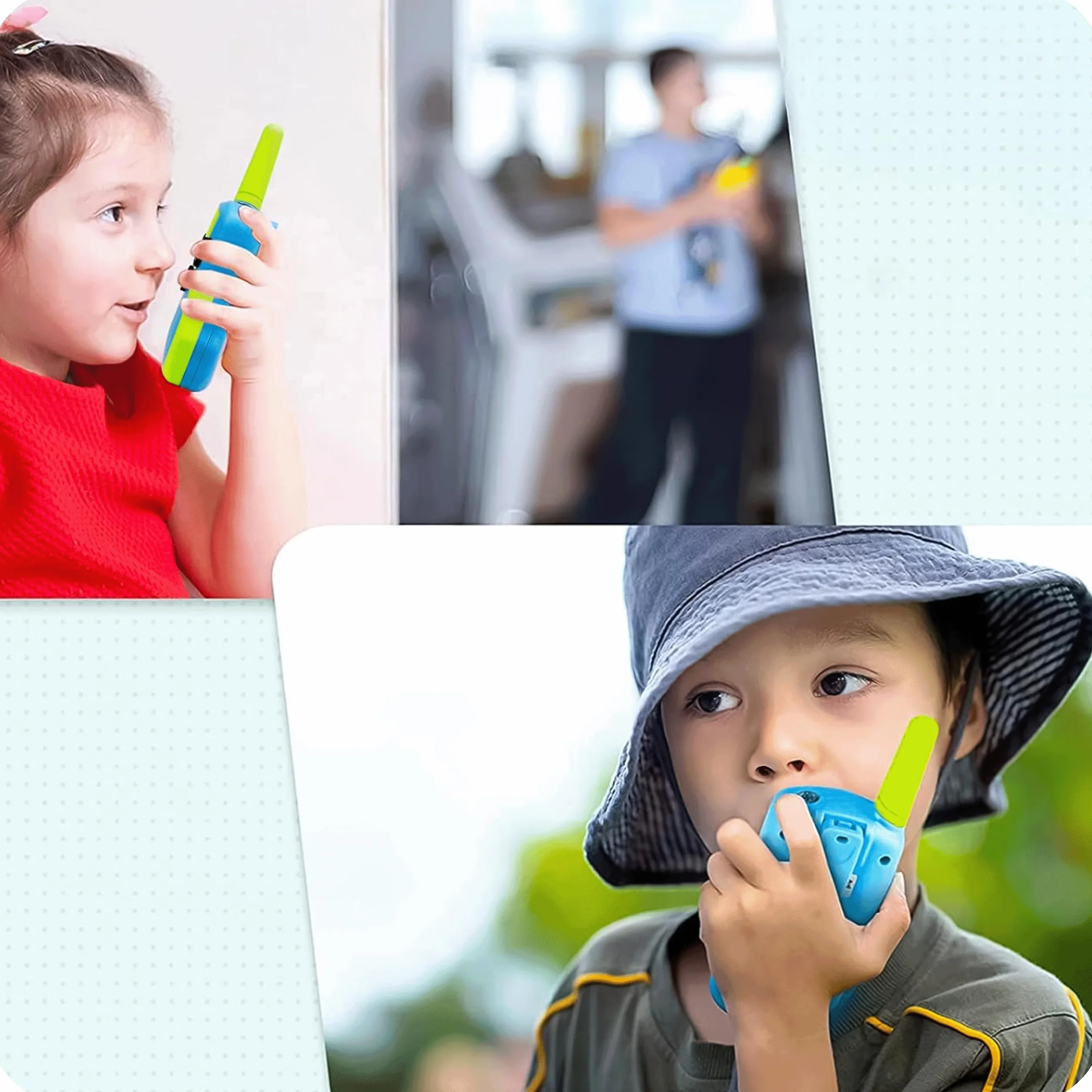 KRUMAD Walkie Talkie dla dzieci, zestaw 2 sztuk, zasięg do 3 km, 22 kanały, podświetlany ekran LCD, latarka LED, lekka i wytrzymała konstrukcja, idealne jako prezent dla chłopców i dziewczynek