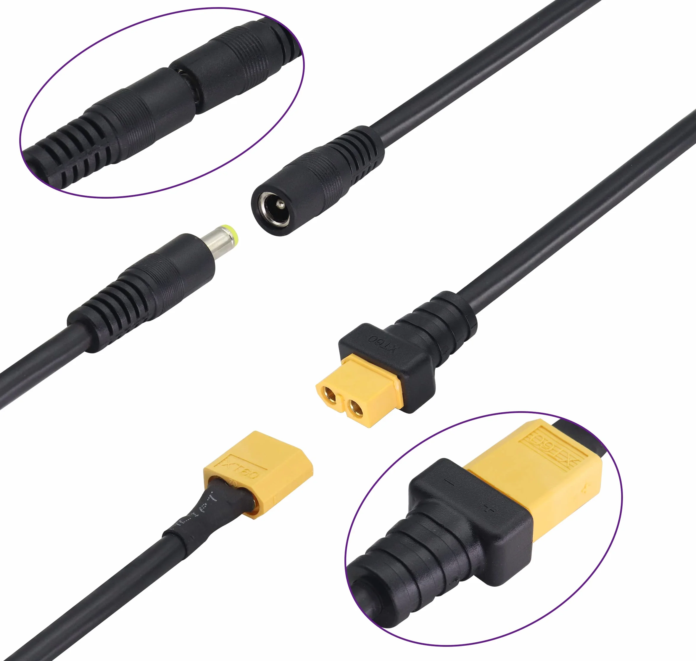 DC5,5 x 2,1 mm na XT60 kabel do ładowania XT60 żeński na DC5,5 x 2,1 mm żeński kabel adaptera do lutownicy TS100, zasilacz do monitora FPV, kabel zasilający dron (DC 2,1 mm-F/30 cm-2 sztuki)