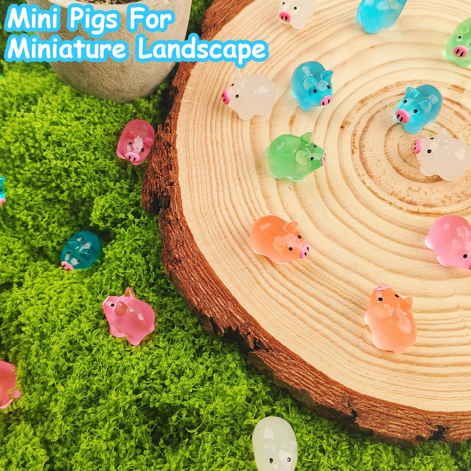 60 sztuk małych mini świnek z żywicy, mini świecące świnki, śliczne miniaturowe figurki świnki, małe świecące w ciemności miniaturowe figurki świnki do miniaturowego krajobrazu, dekoracja