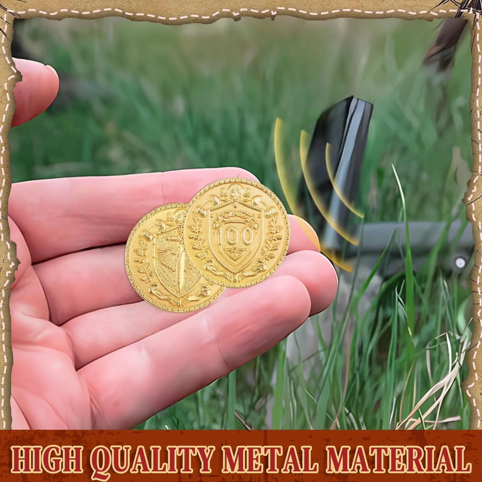 Byhoo 50 metalowych monet DND, 3 cm złote srebrne miedziane żetony o nominale do gier planszowych i RPG stołowych, fantastyczne metalowe monety na piracką grę, imprezę, cosplay, 50 szt