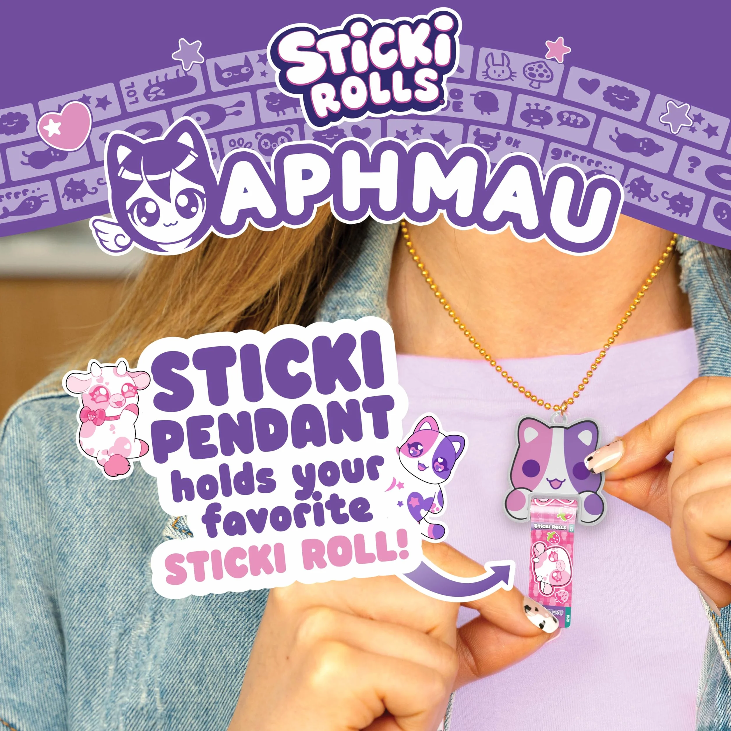 Sticki Rolls Zestaw wisiorków i bransoletek Aphmau, edycja limitowana, zawiera 120 naklejek, holograficzny wisiorek i bransoletkę Aphmau, kolekcjonerska zabawa kawaii!