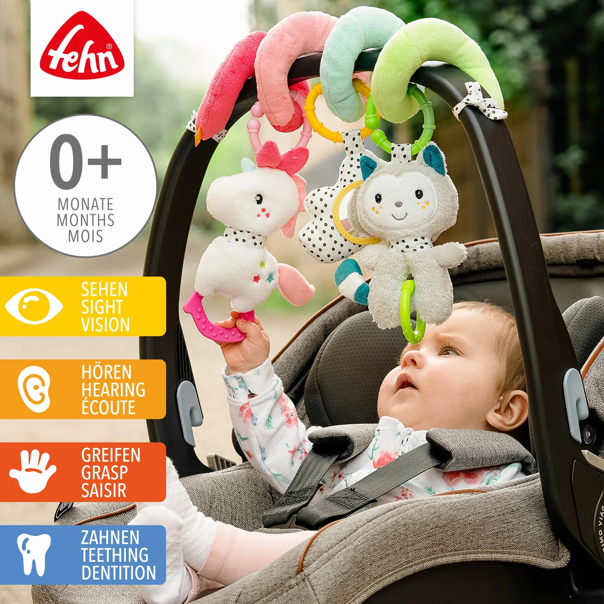 Fehn Activity Spirala Aiko & Yuki 057034 – zabawa w dotyku i chwytanie – dla niemowląt i małych dzieci od 0+ miesięcy – długość: 30 cm