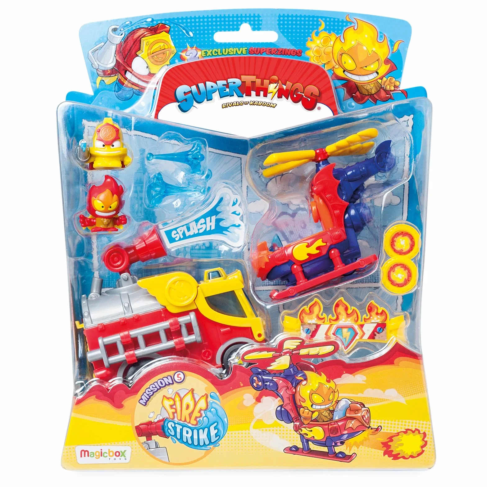 SUPERTHINGS RIVALS OF KABOOM SuperZings - Seria 5 - Blister Mission Fire Strike (PSZSB216IN50), zawiera 2 figurki i 2 pojazdy