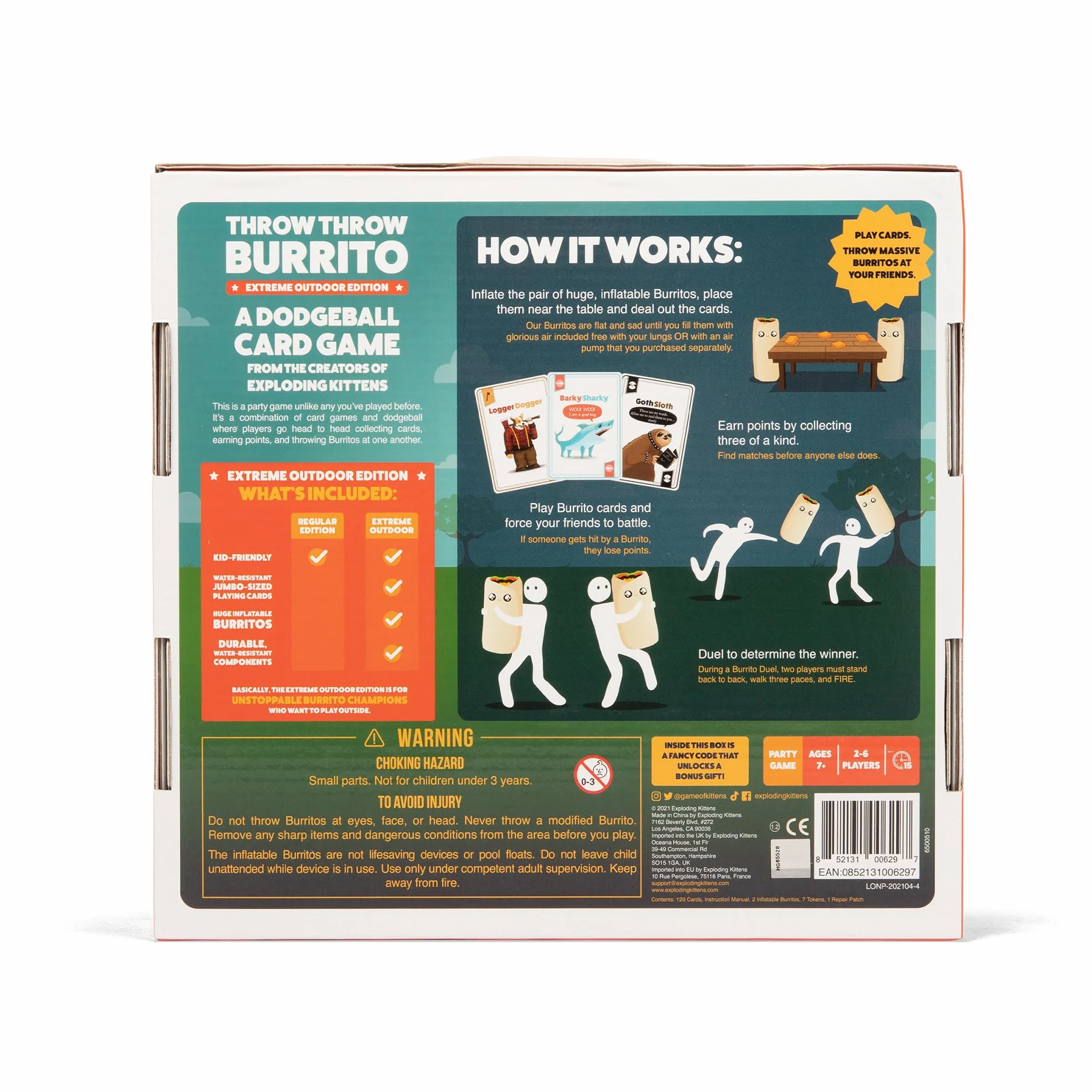 Exploding Kittens - Throw Throw Burrito Extreme Outdoor Edition - Card Games for Adults Teens & Kids - Fun Family Games - A Dodgeball Card Game