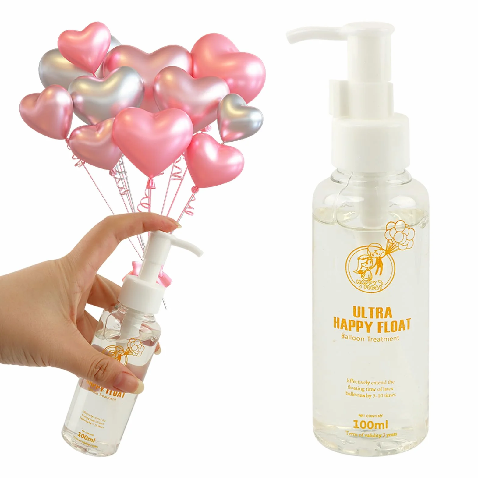 Hi Float zestaw do pielęgnacji balonów lateksowych ultra helowych, 50/100 ml, przyjazny dla środowiska płyn ochronny z lateksową pompką do balonów, hi flo