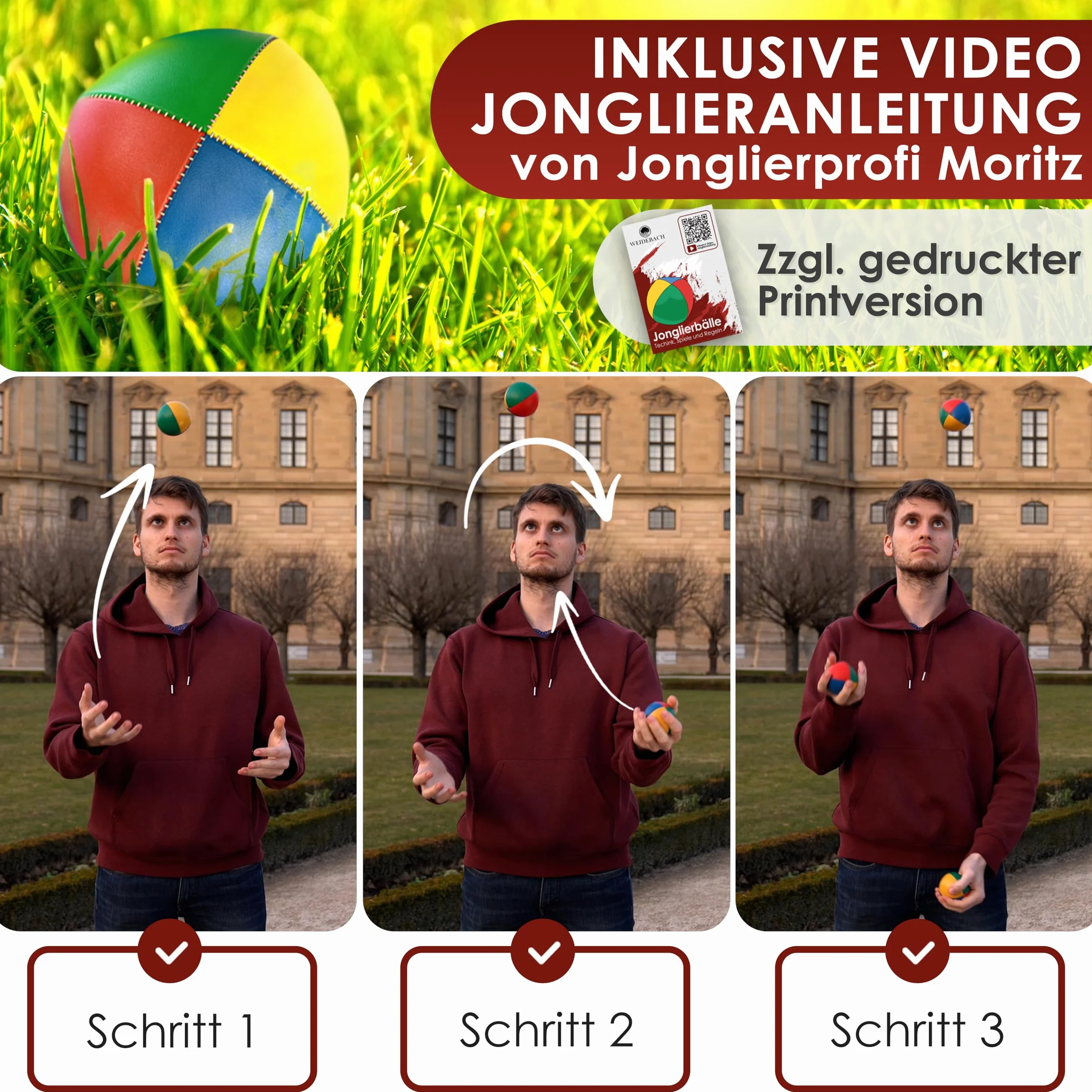 Weidebach® Wysokiej jakości piłki do żonglerki + chusty